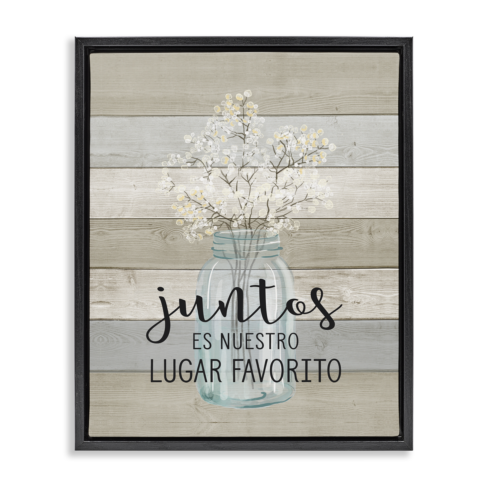 Stupell Industries Juntos, Nuestro Lugar Favorito Inspirational Quotes & Sayings Painting Black Floater Framed Art Print Wall Art, 17 x 21