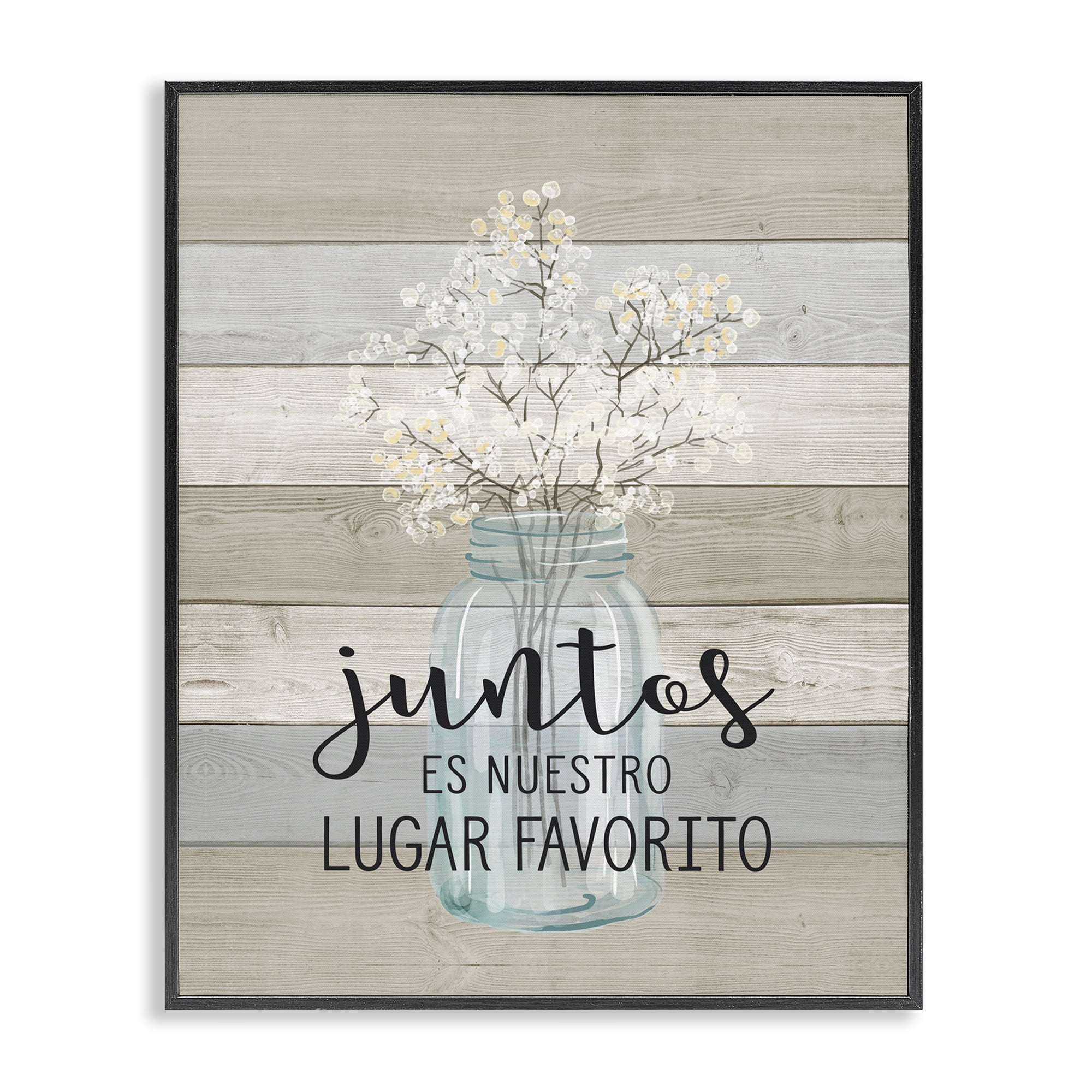 Stupell Industries Juntos, Nuestro Lugar Favorito Inspirational Quotes & Sayings Painting Black Framed Art Print Wall Art, 24 x 30