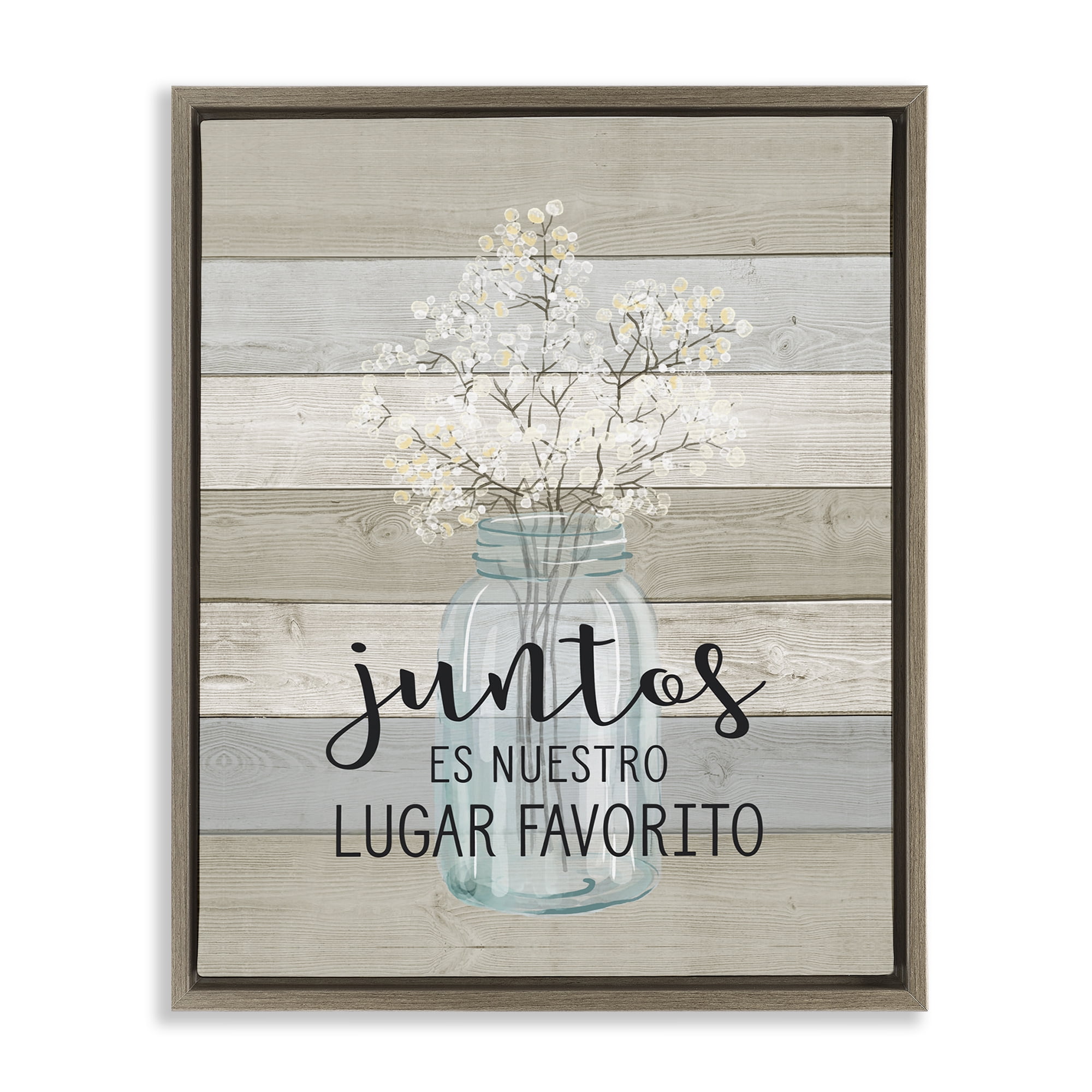Stupell Industries Juntos, Nuestro Lugar Favorito Inspirational Quotes & Sayings Painting Brown Floater Framed Art Print Wall Art, 25 x 31
