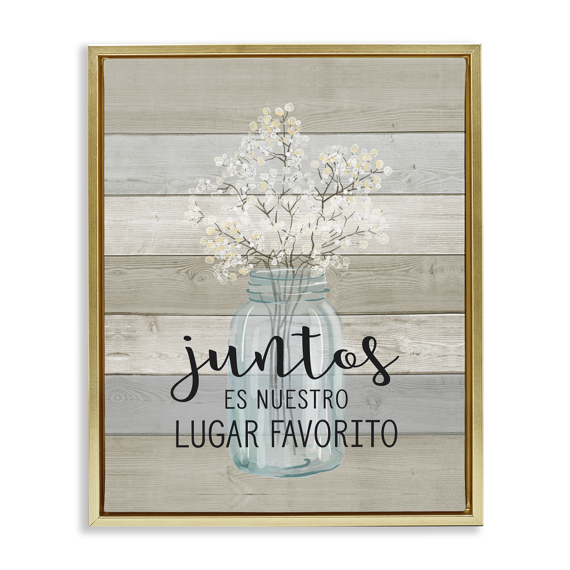 Stupell Industries Juntos, Nuestro Lugar Favorito Inspirational Quotes & Sayings Painting Gold Floater Framed Art Print Wall Art, 25 x 31