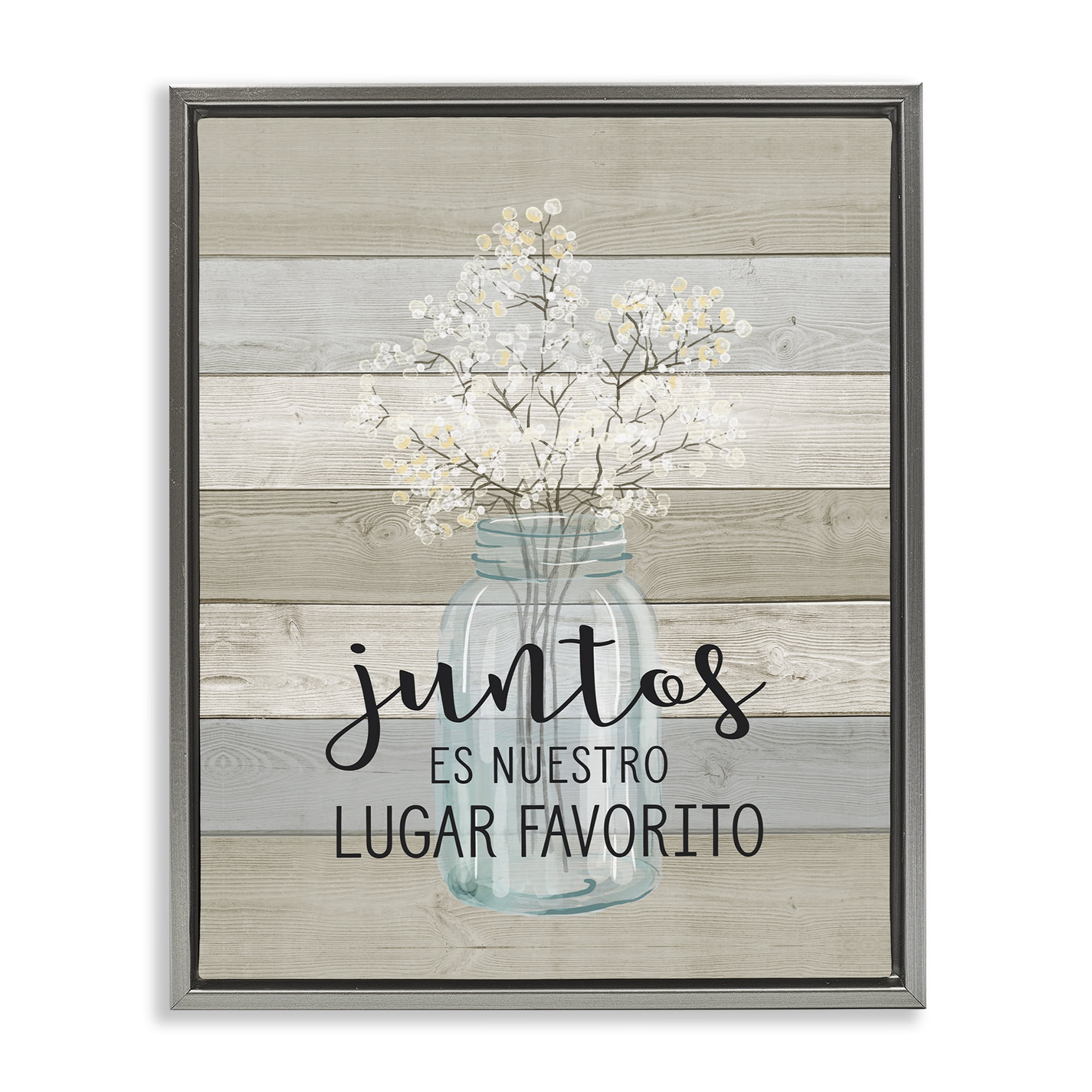 Stupell Industries Juntos, Nuestro Lugar Favorito Inspirational Quotes & Sayings Painting Gray Floater Framed Art Print Wall Art, 17 x 21