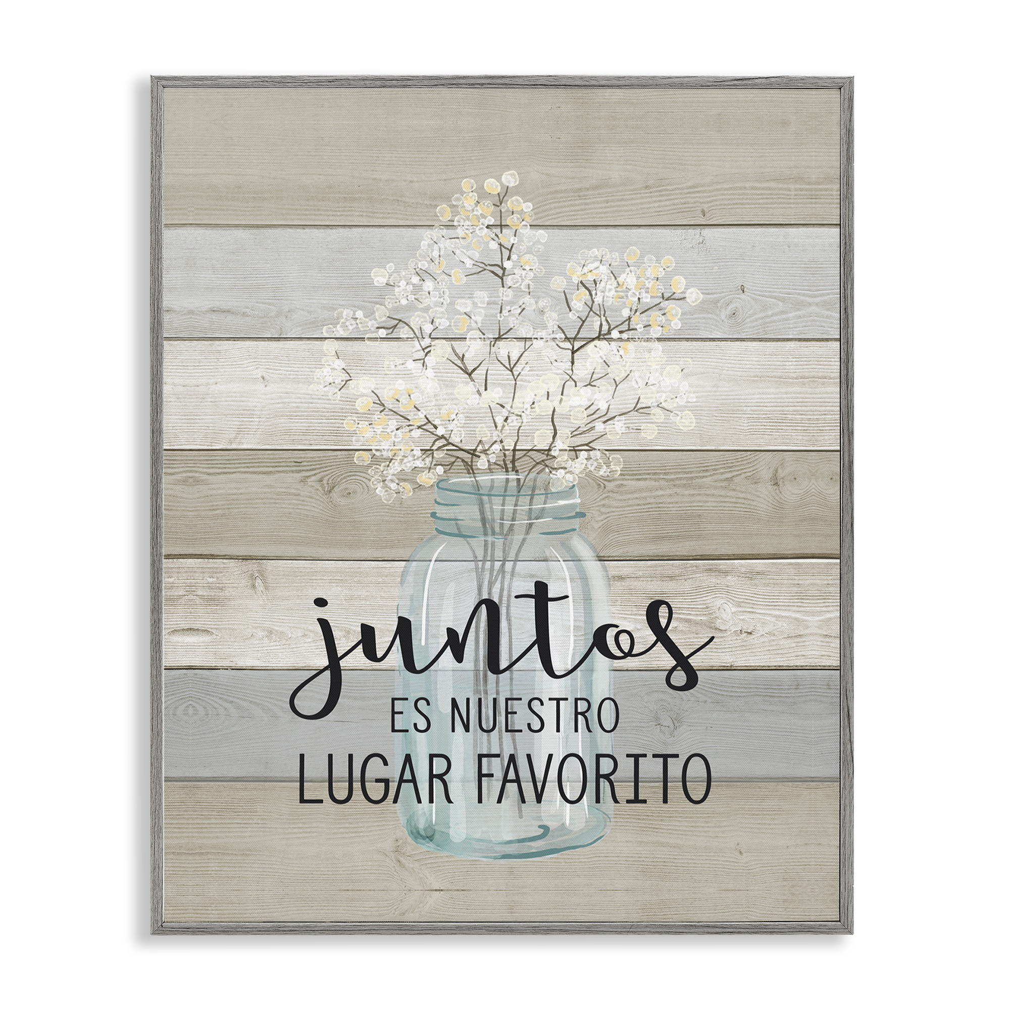 Stupell Industries Juntos, Nuestro Lugar Favorito Inspirational Quotes & Sayings Painting Gray Framed Art Print Wall Art, 11 x 14
