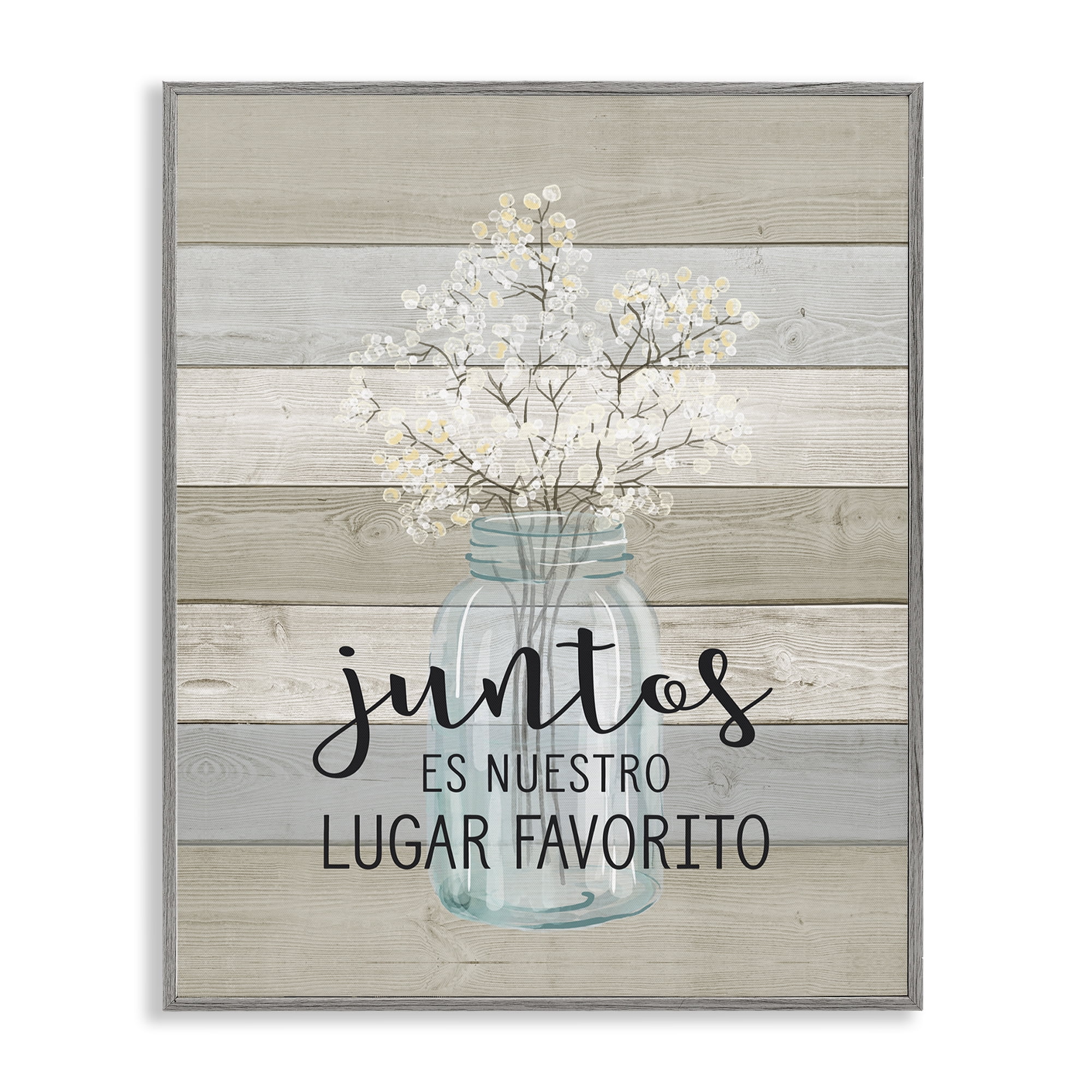 Stupell Industries Juntos, Nuestro Lugar Favorito Inspirational Quotes & Sayings Painting Gray Framed Art Print Wall Art, 24 x 30