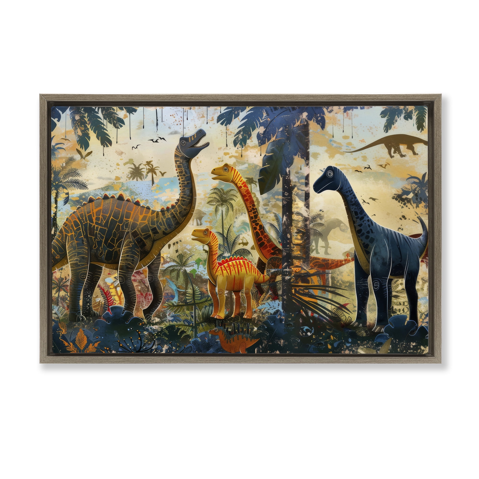 Stupell Industries Jurassic Journey in Nature Brown Framed Floater Canvas Wall Art, design by Lazar Studio