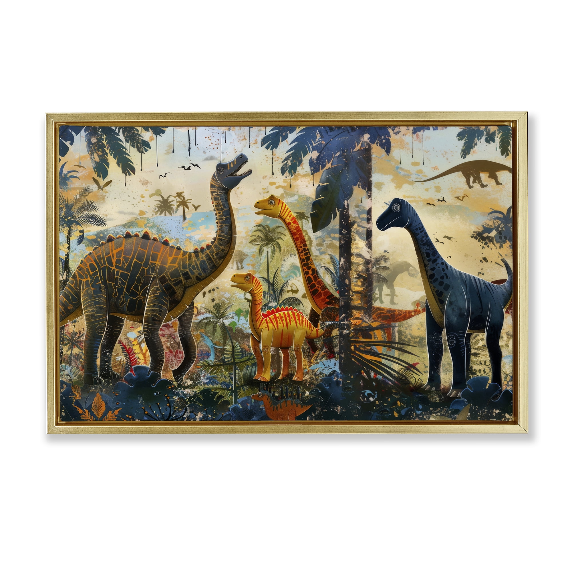 Stupell Industries Jurassic Journey in Nature Gold Framed Floater Canvas Wall Art, design by Lazar Studio
