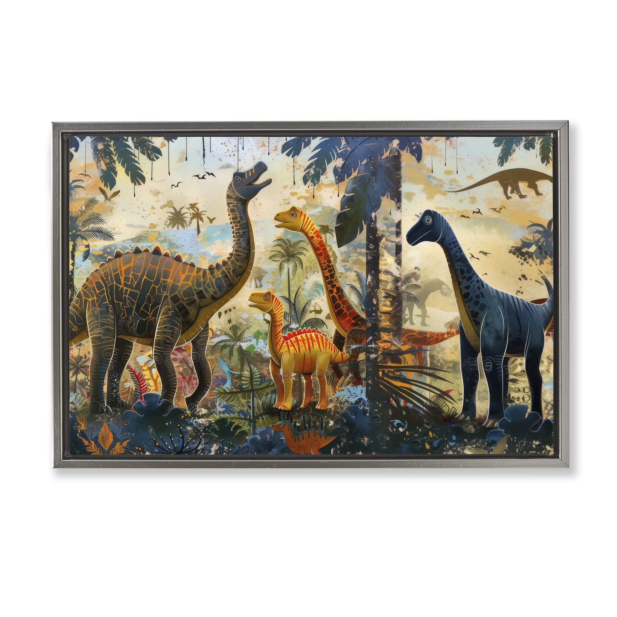Stupell Industries Jurassic Journey in Nature Gray Framed Floater Canvas Wall Art, design by Lazar Studio