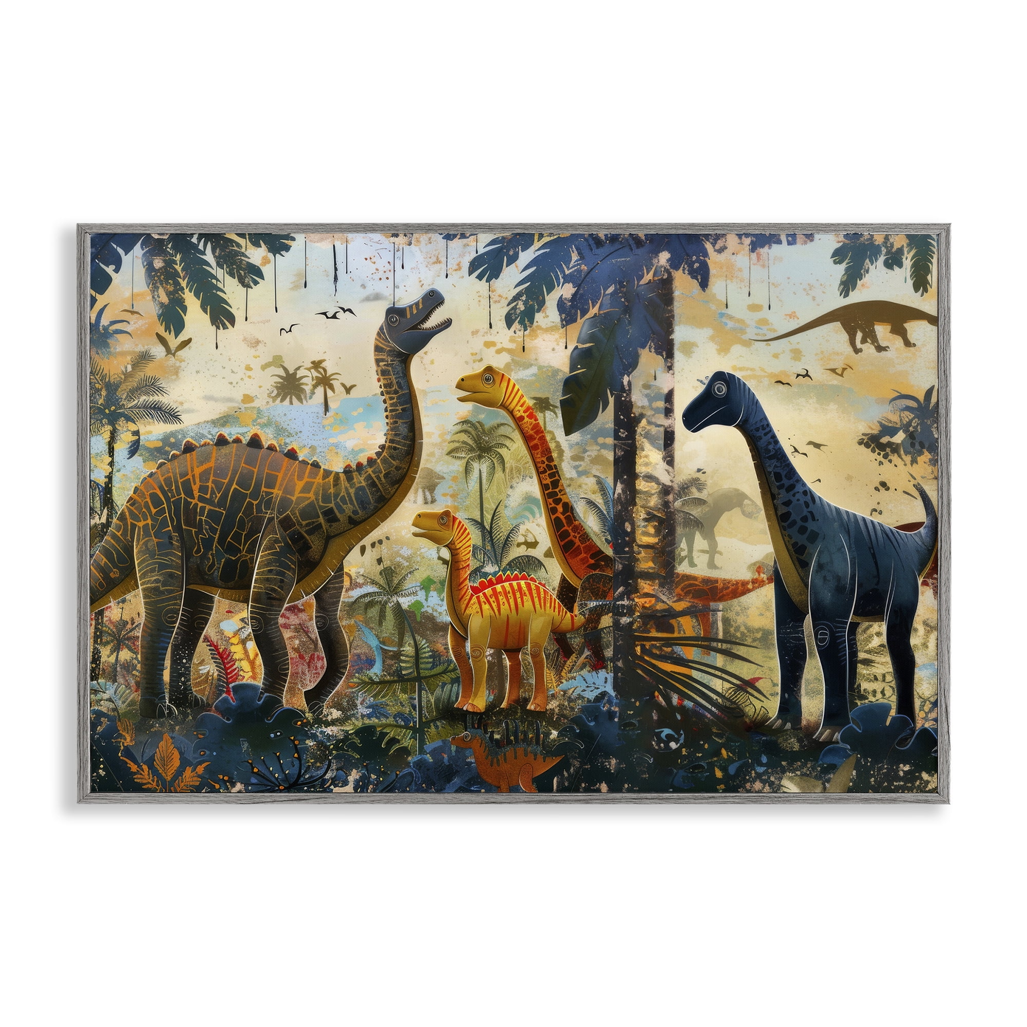 Stupell Industries Jurassic Journey in Nature Gray Framed Giclee Art, design by Lazar Studio