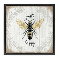 Stupell Industries Just Be Happy Charming Bee Animals & Insects Painting Black Floater Framed Canvas Art Print Wall Art, 18 x 18