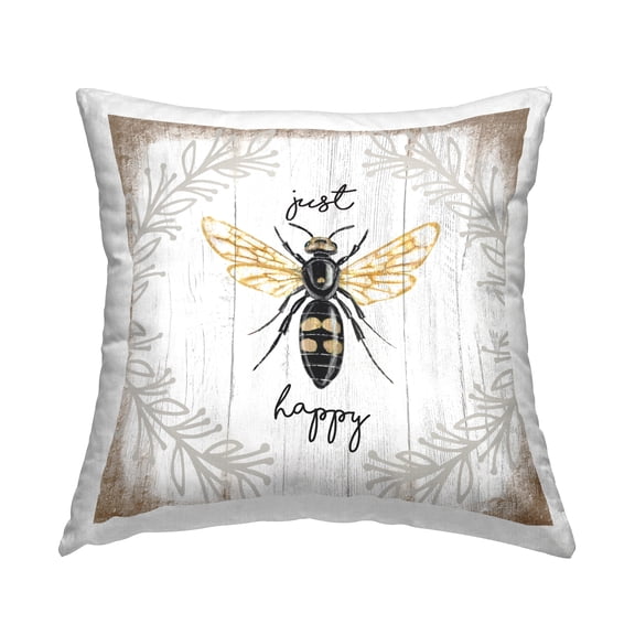 Stupell Industries Just Be Happy Charming Rustic Bee Pun Farmhouse Brown,18 x 7 x 18 Decorative Pillows