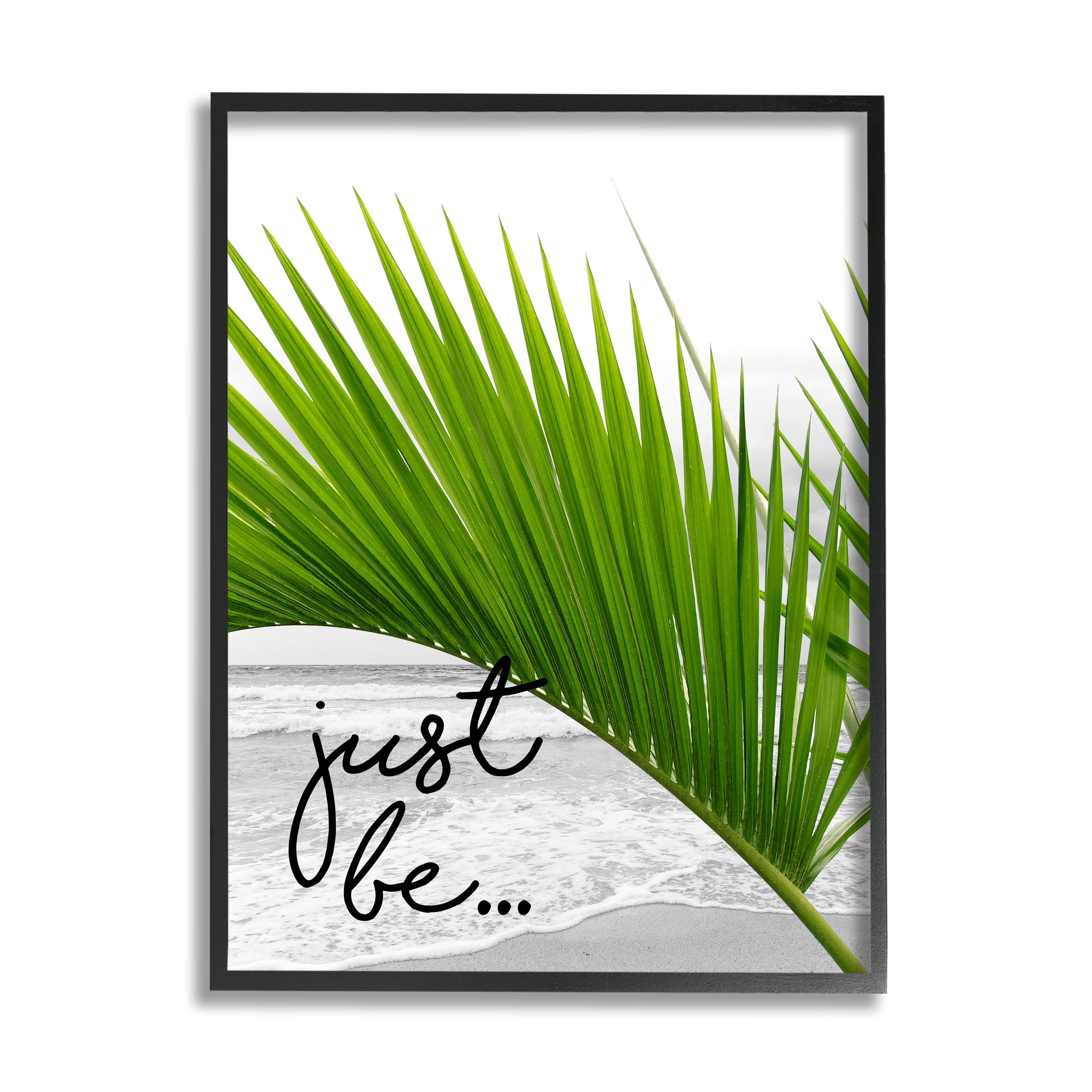 Stupell Industries Just Be Soothing Green Palm Seaside Ocean Shore Graphic Art Black Framed Art Print Wall Art, Design by J. Weiss
