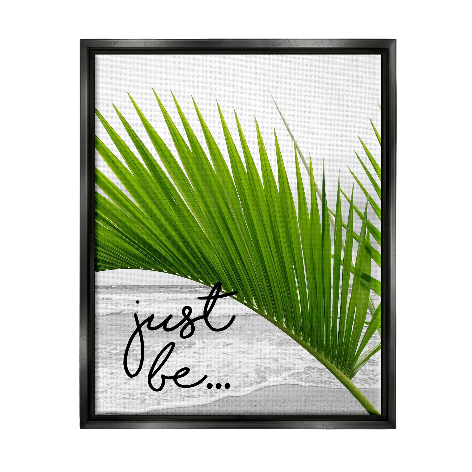 Stupell Industries Just Be Soothing Green Palm Seaside Ocean Shore Graphic Art Jet Black Floating Framed Canvas Print Wall Art, Design by J. Weiss