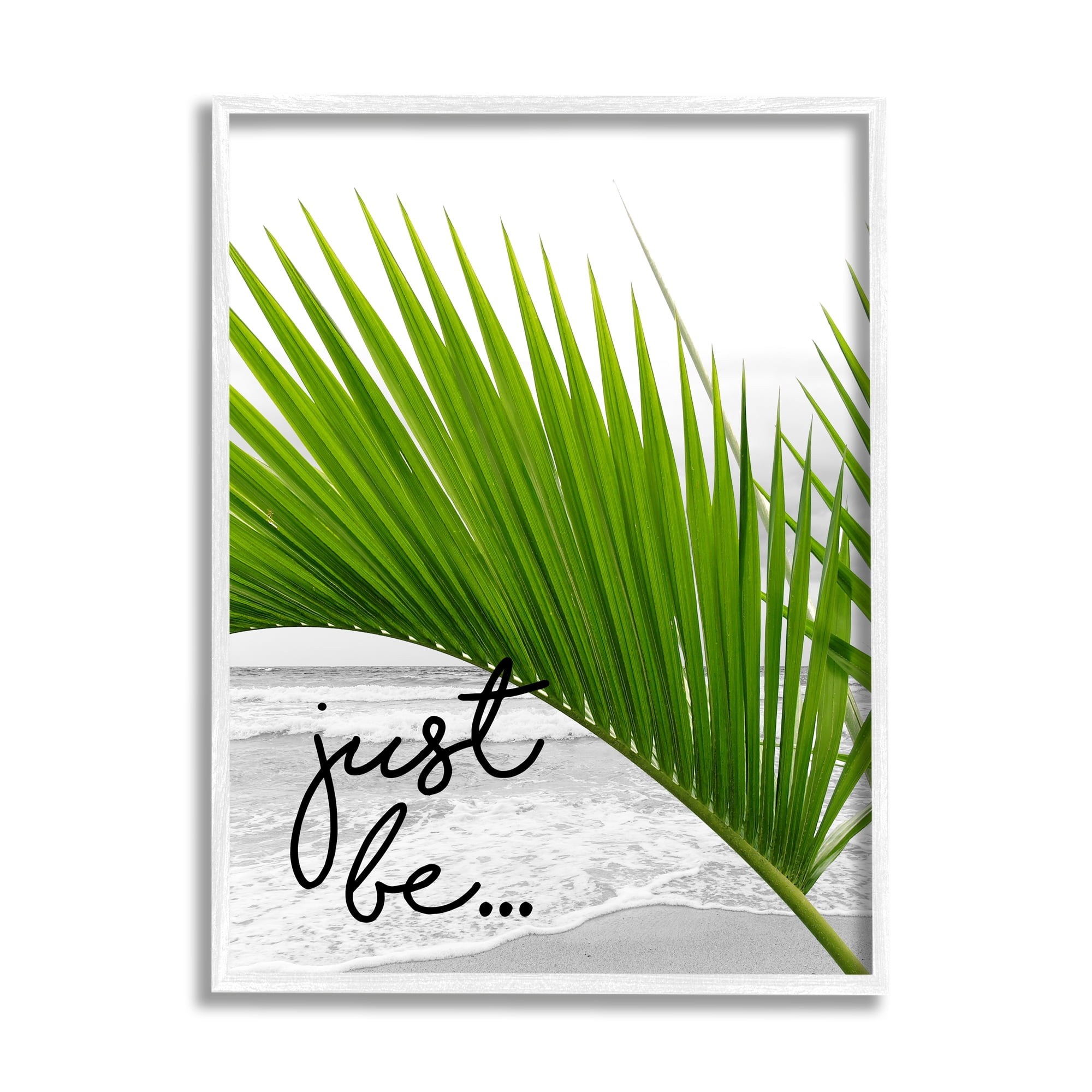 Stupell Industries Just Be Soothing Green Palm Seaside Ocean Shore Graphic Art White Framed Art Print Wall Art, Design by J. Weiss
