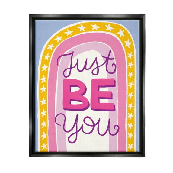 Stupell Industries Just Be You Inspirational Abstract Painting Black Floater Framed Canvas Art Print Wall Art, 17 x 21