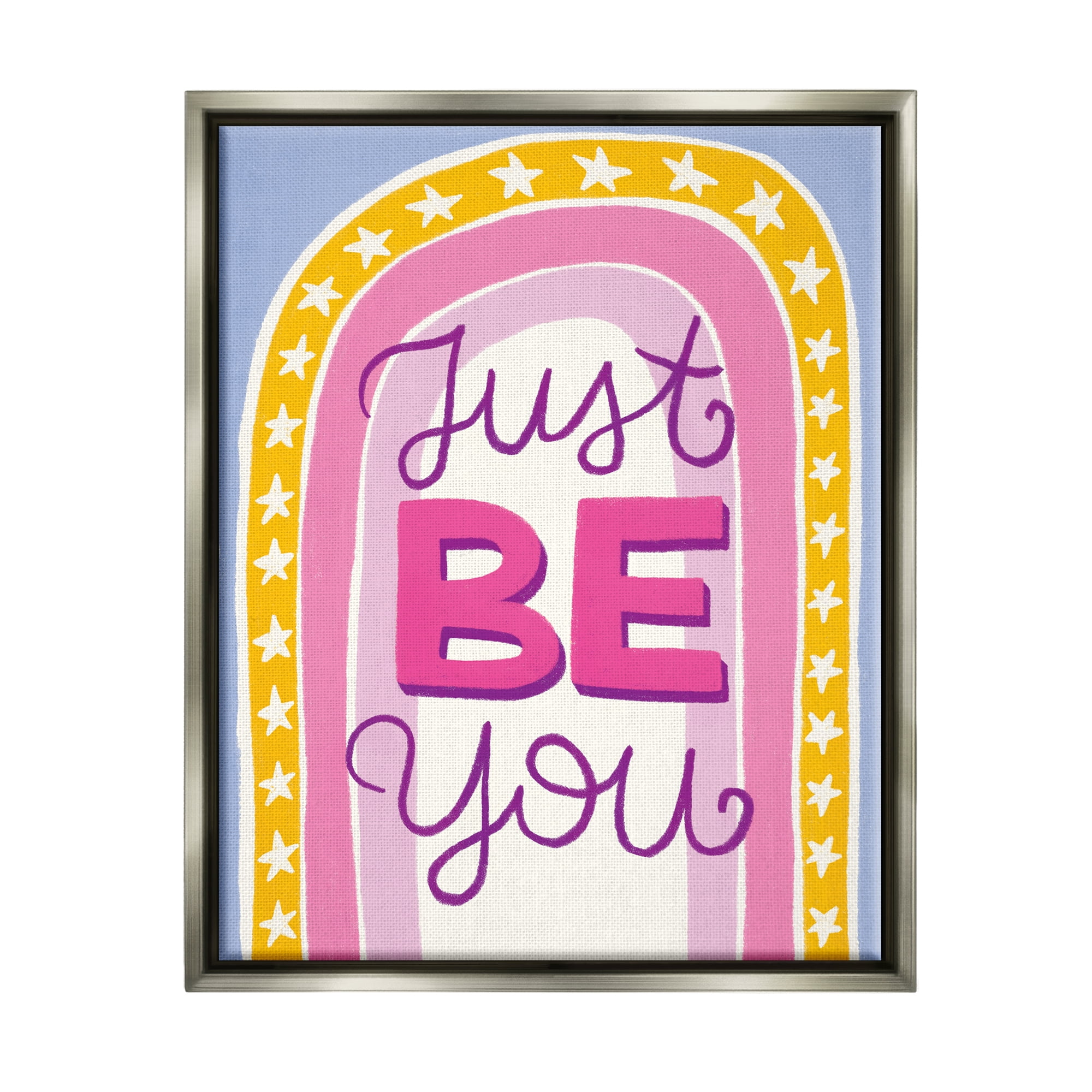 Stupell Industries Just Be You Inspirational Abstract Painting Gray Floater Framed Canvas Art Print Wall Art, 17 x 21