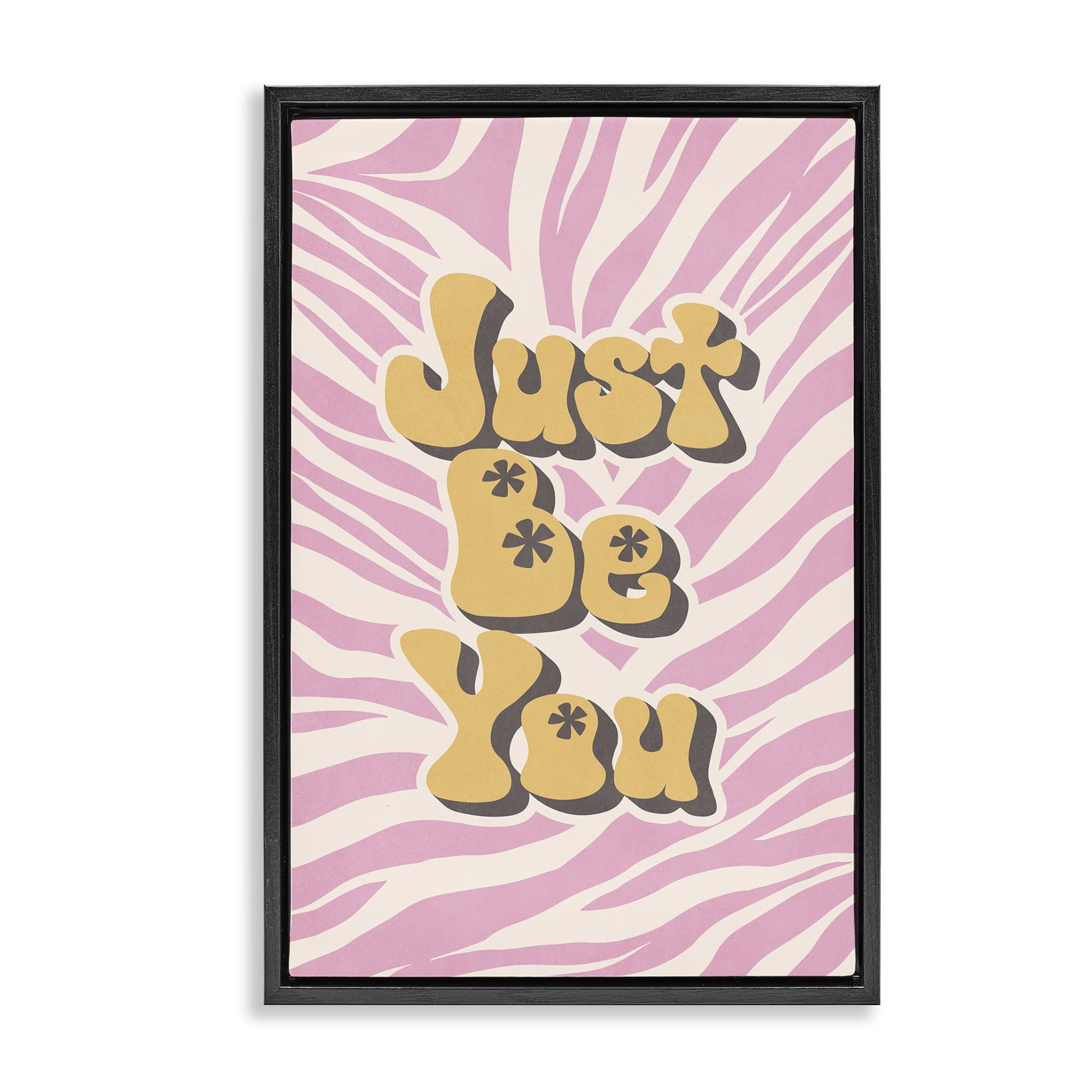 Stupell Industries Just Be You on Zebra Text & Numbers Painting Black Floater Framed Canvas Art Print Wall Art, 21 x 31
