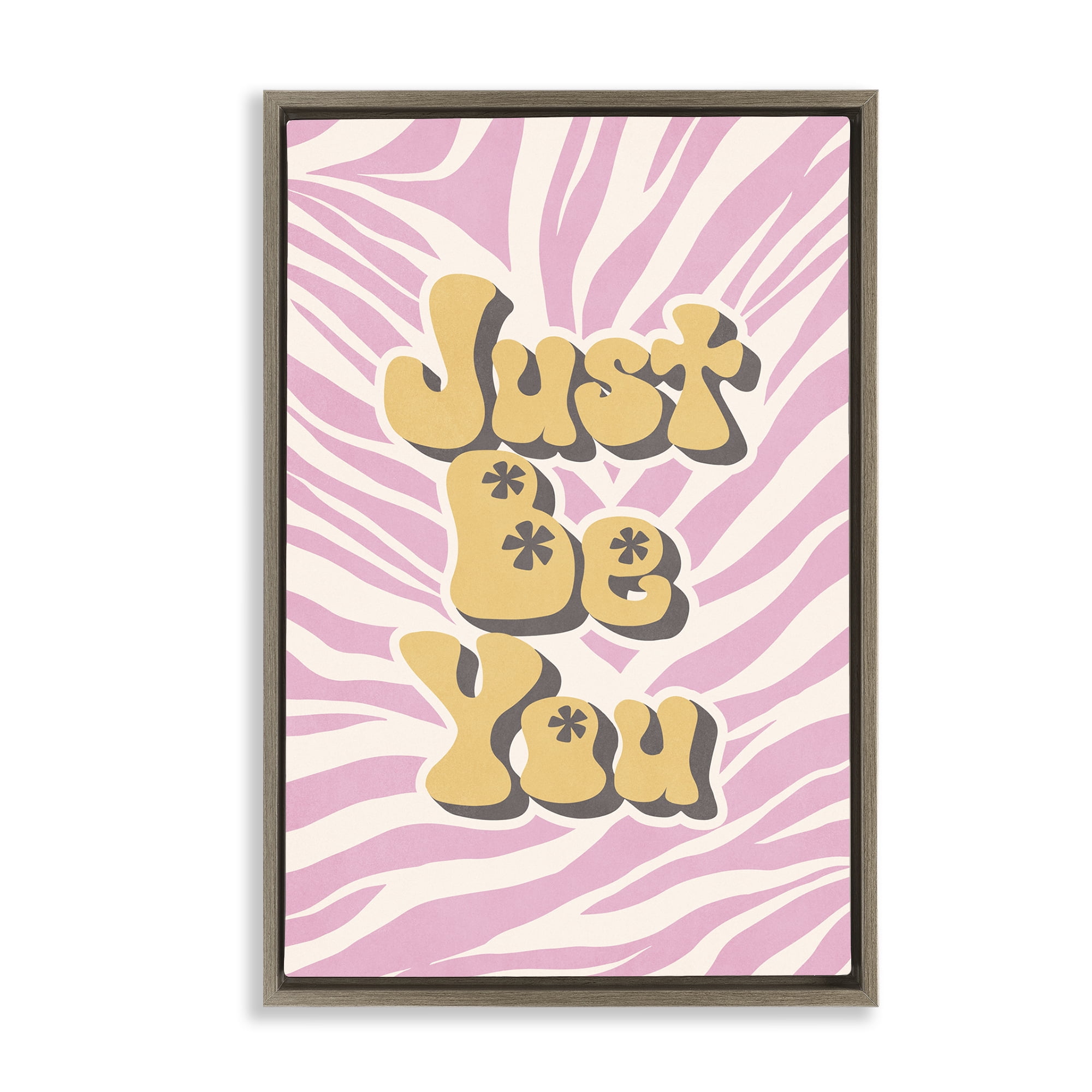 Stupell Industries Just Be You on Zebra Text & Numbers Painting Brown Floater Framed Canvas Art Print Wall Art, 21 x 31