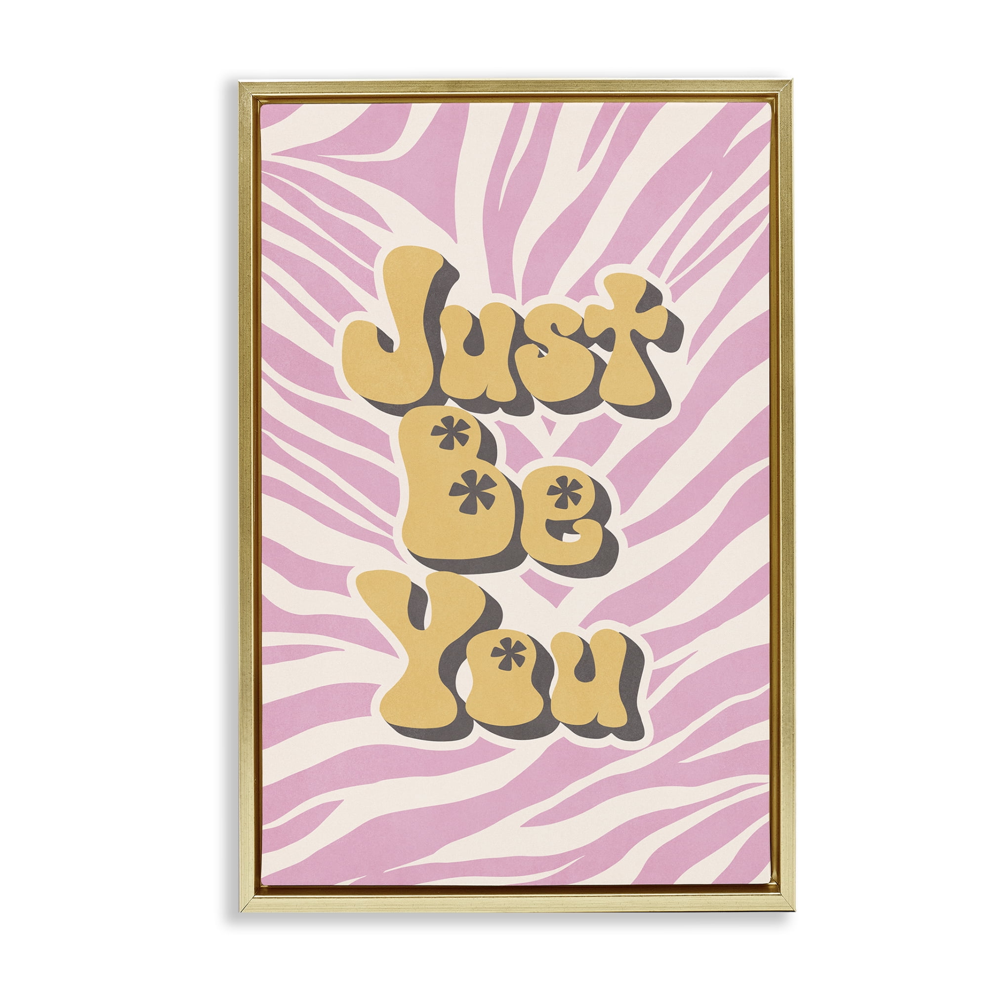 Stupell Industries Just Be You on Zebra Text & Numbers Painting Gold Floater Framed Canvas Art Print Wall Art, 17 x 25