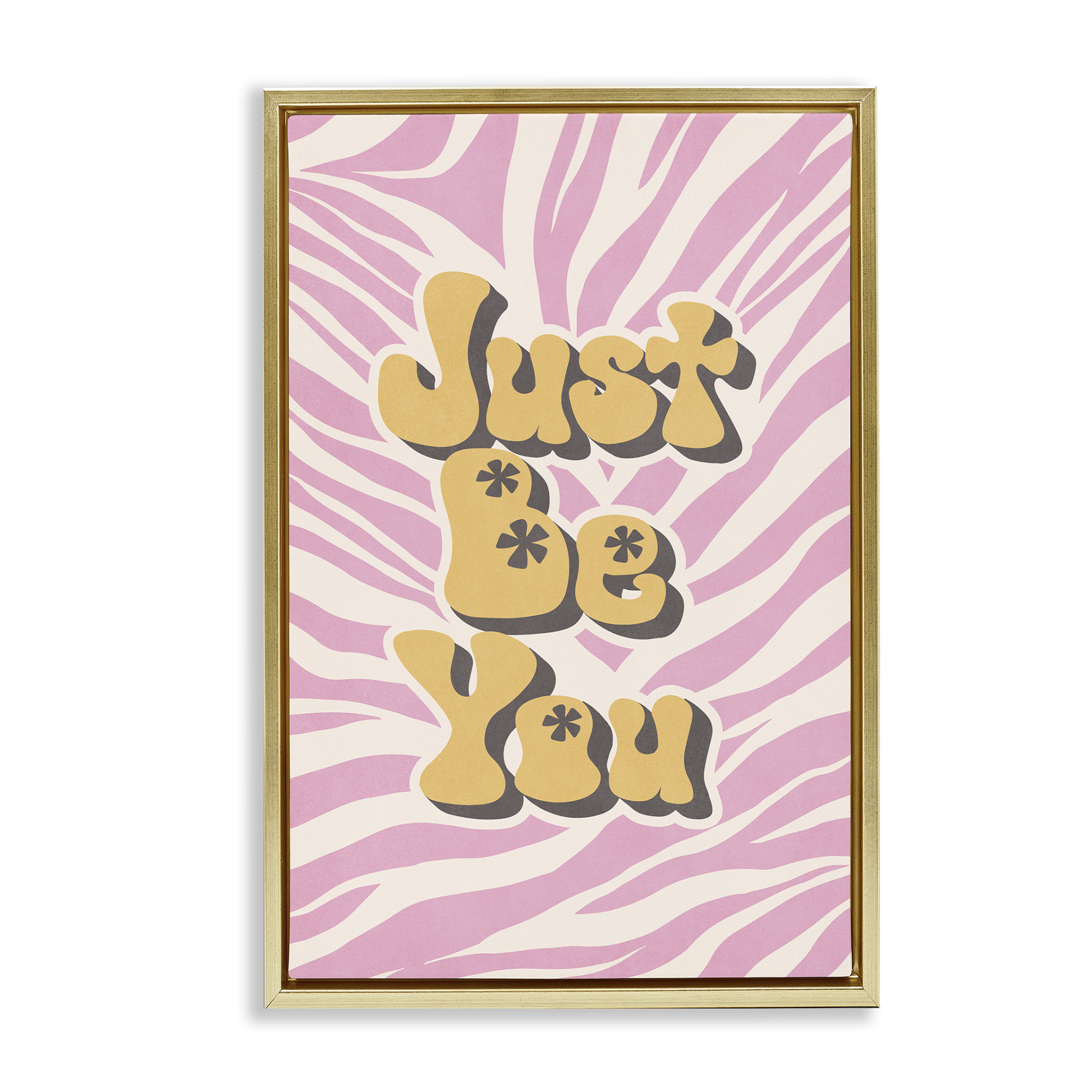 Stupell Industries Just Be You on Zebra Text & Numbers Painting Gold Floater Framed Canvas Art Print Wall Art, 21 x 31
