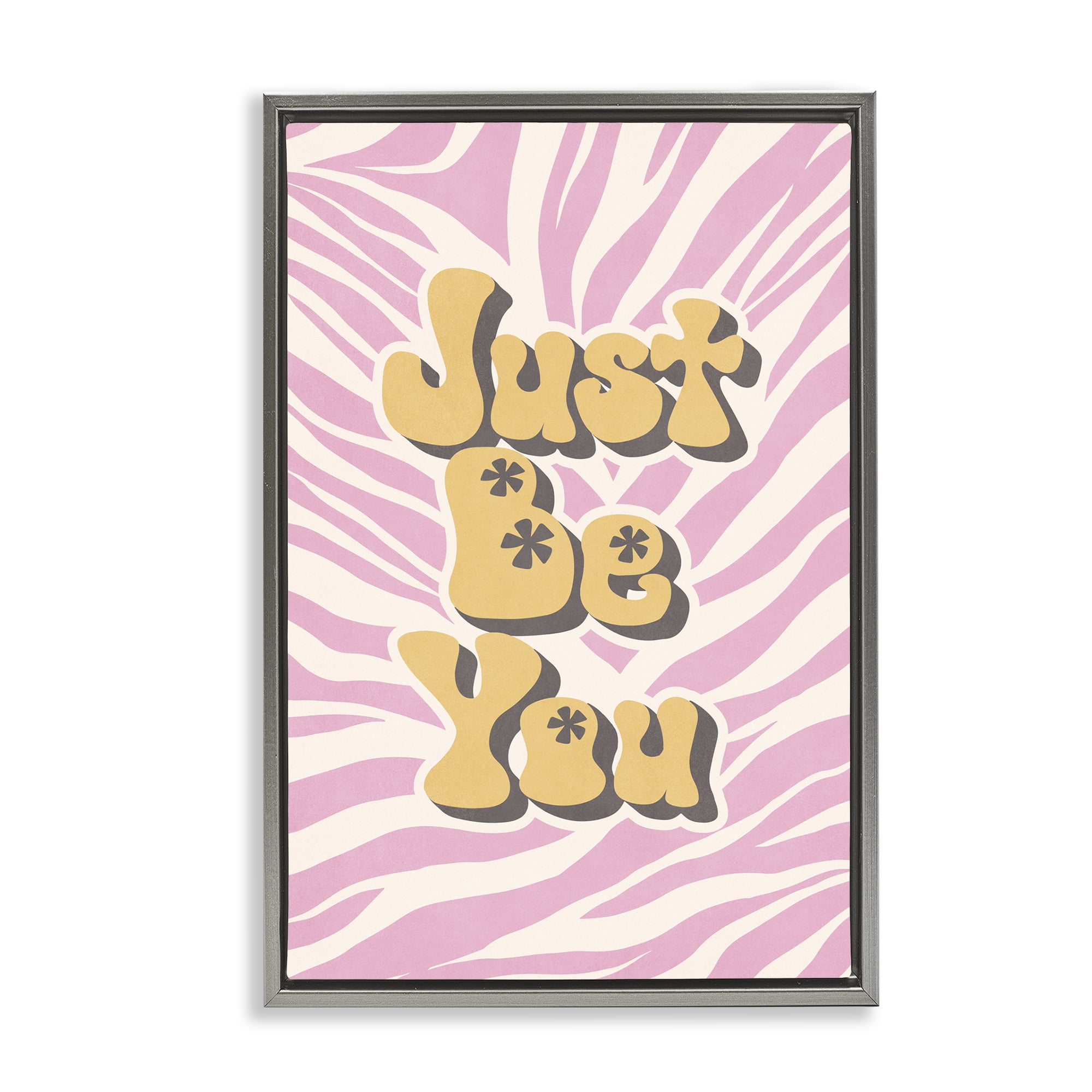 Stupell Industries Just Be You on Zebra Text & Numbers Painting Gray Floater Framed Canvas Art Print Wall Art, 17 x 25