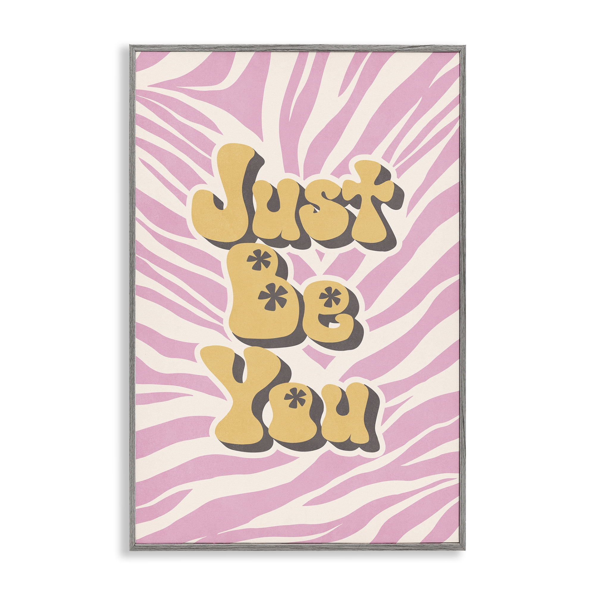 Stupell Industries Just Be You on Zebra Text & Numbers Painting Gray Framed Art Print Wall Art, 16 x 24