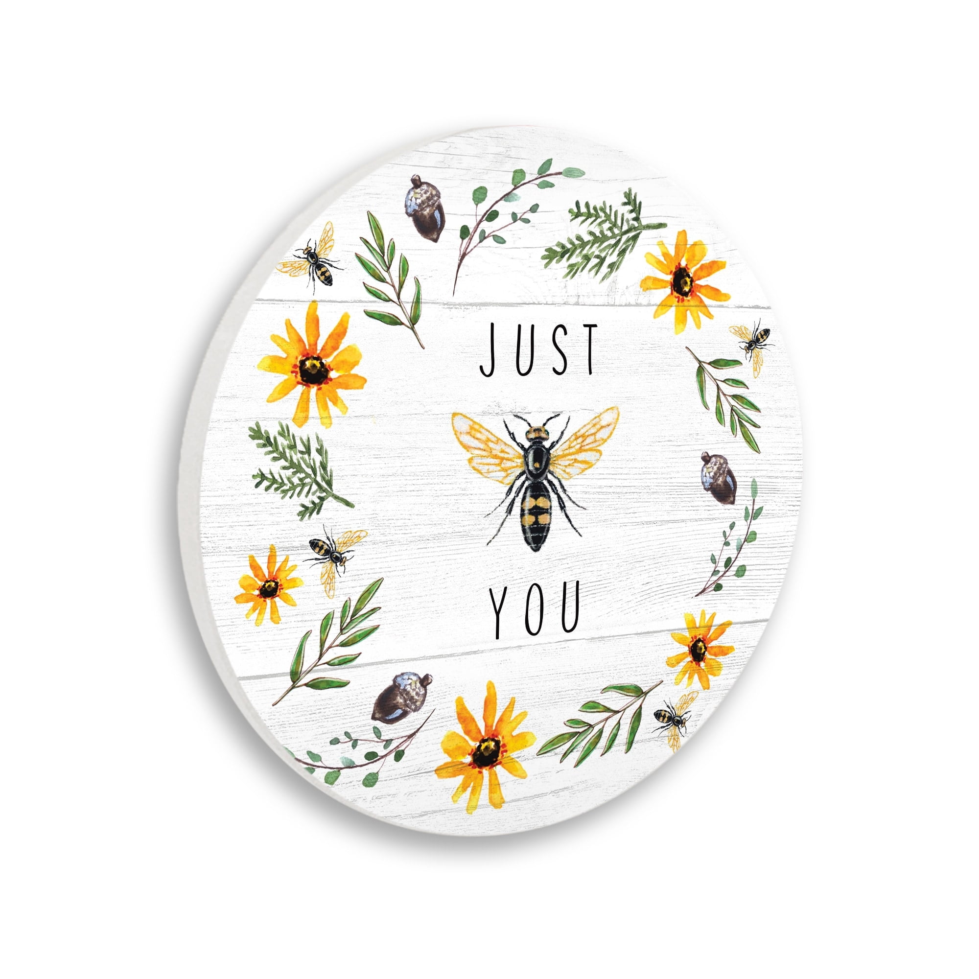 Stupell Industries Just Bee You Pun Phrase Yellow Daisy Country Wreath,12 x 12,Design By Elizabeth Tyndall