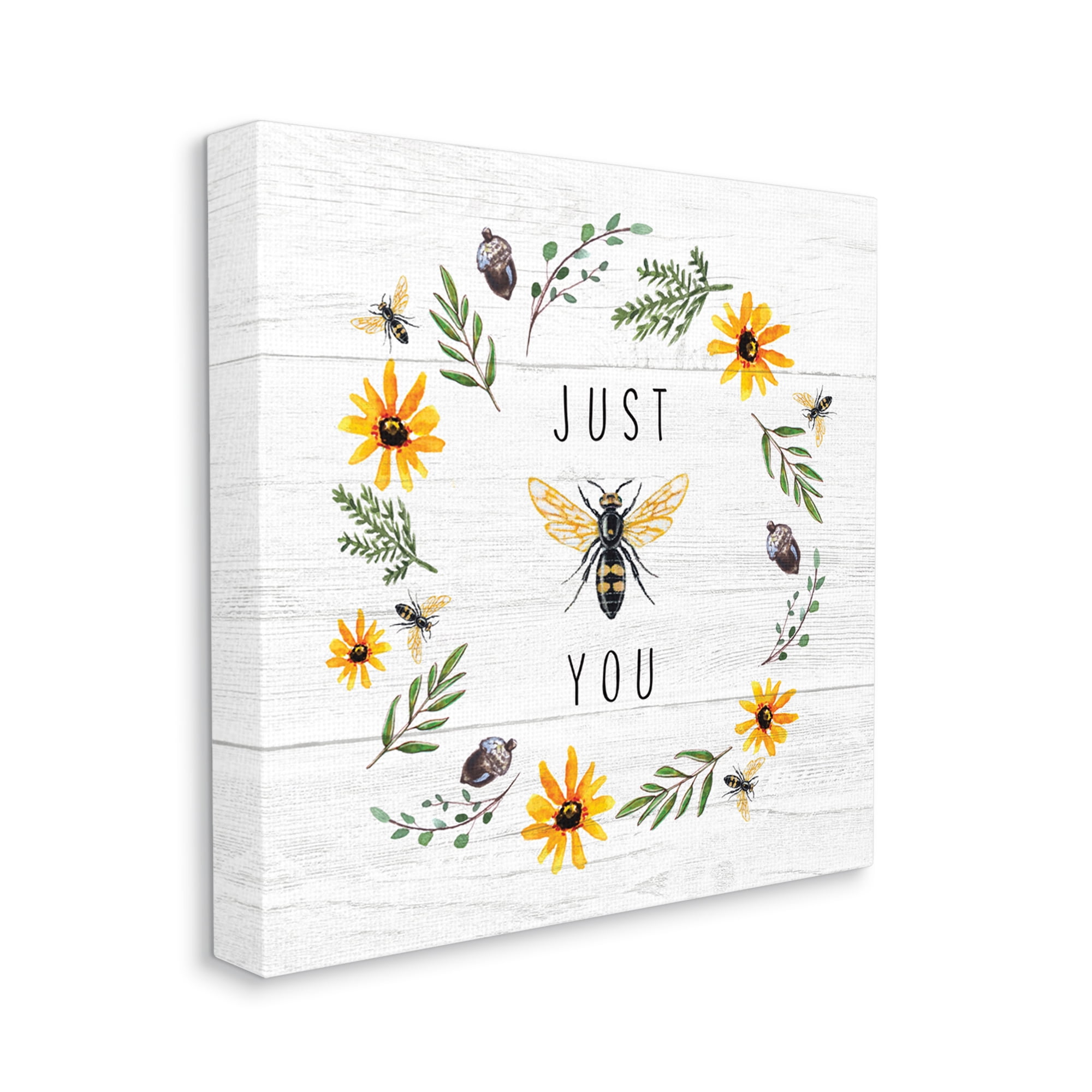 Stupell Industries Just Bee You Pun Phrase Yellow Daisy Wreath, 36 x 36, Designed by Elizabeth Tyndall