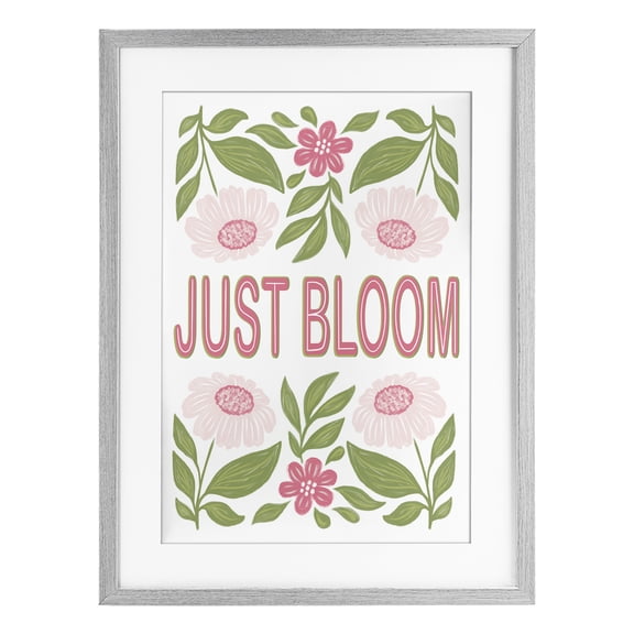 Stupell Industries Just Bloom Symmetrical Flowers Gray Framed Print Under Glass design by Martina Pavlova, 23 x 17