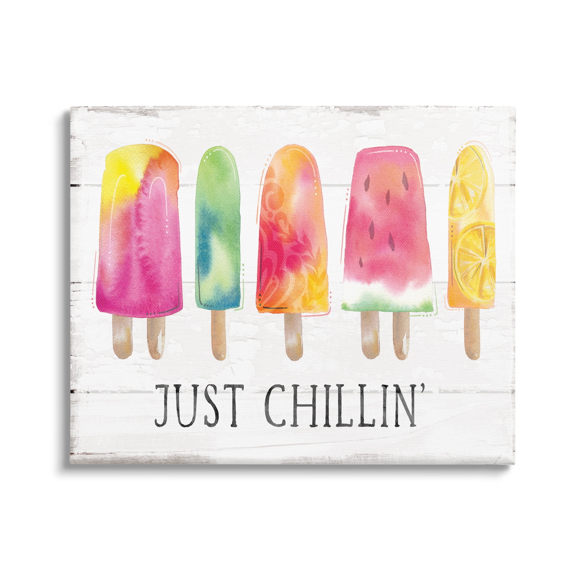 Stupell Industries Just Chillin' Rustic Grain Pattern Summer Ice Pop Canvas Wall Art, 48 x 36, Design by Courtney Morgenstern