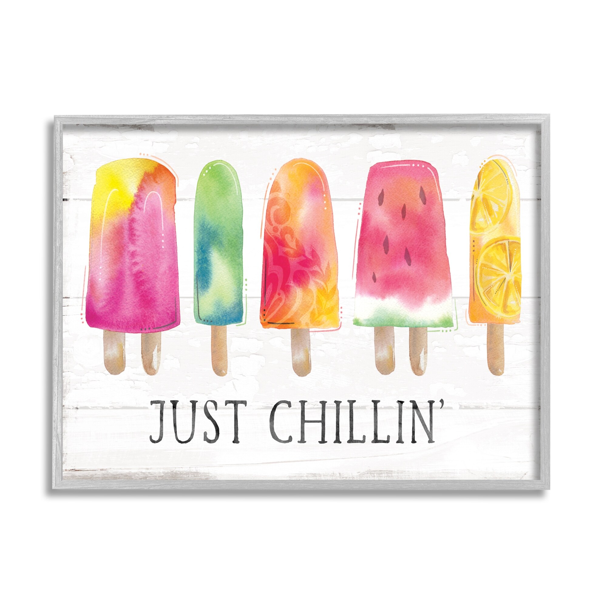 Stupell Industries Just Chillin' Rustic Grain Pattern Summer Ice Pop Framed Wall Art, 14 x 11, Design by Courtney Morgenstern