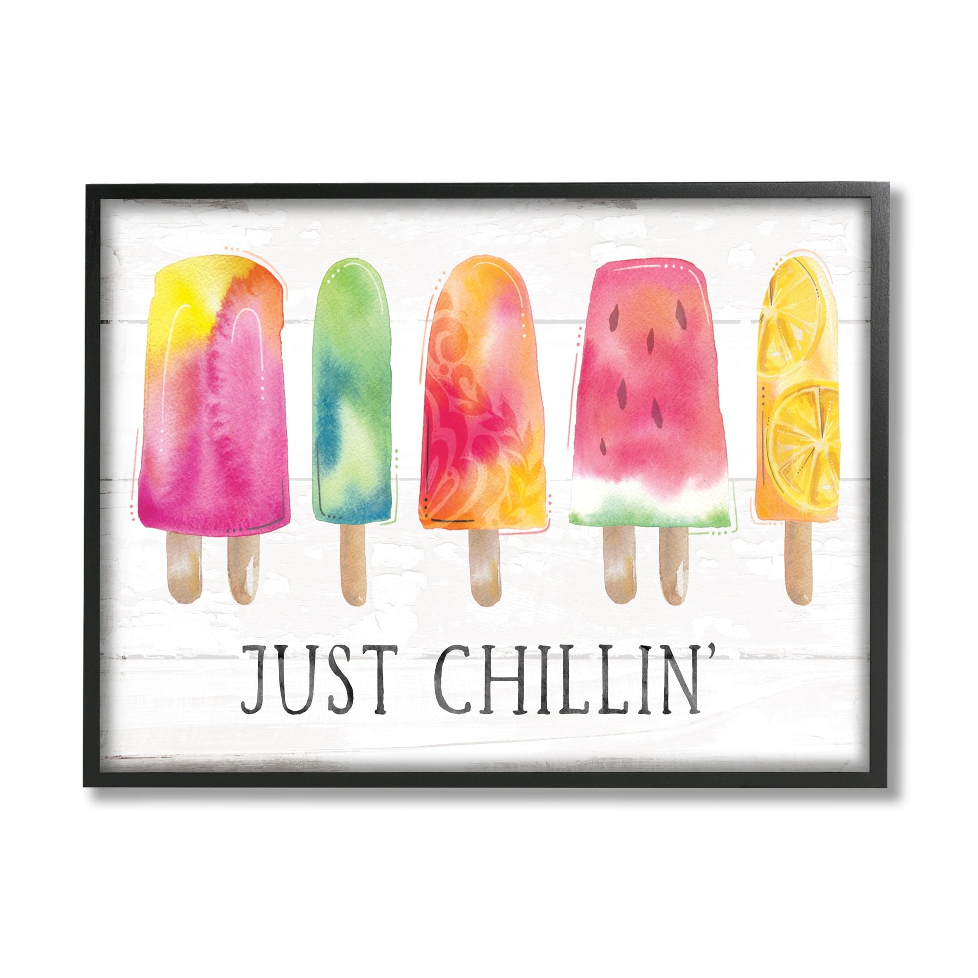 Stupell Industries Just Chillin' Rustic Grain Pattern Summer Ice Pop Framed Wall Art, 30 x 24, Design by Courtney Morgenstern