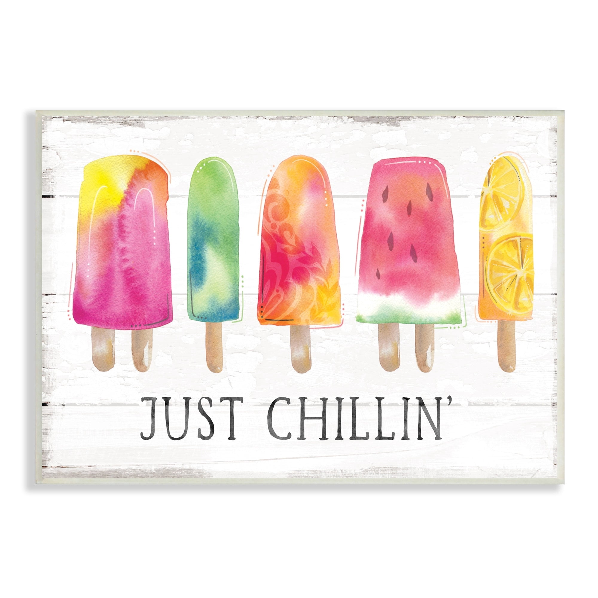 Stupell Industries Just Chillin' Rustic Grain Pattern Summer Ice Pop Wood Wall Art, 19 x 13, Design by Courtney Morgenstern