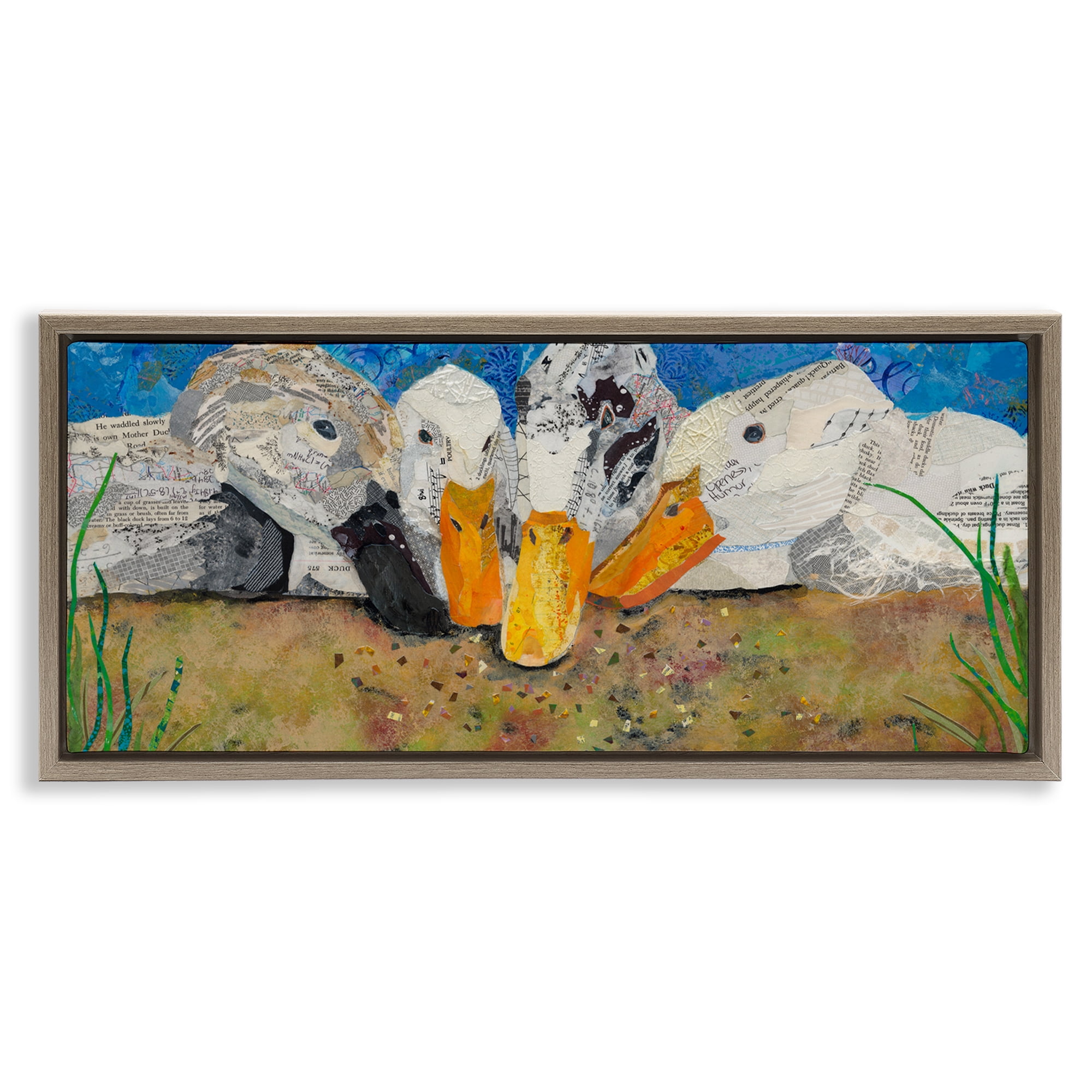 Stupell Industries Just Ducky Collage Animals Painting Brown Floater Framed Canvas Art Print Wall Art, 25 x 11