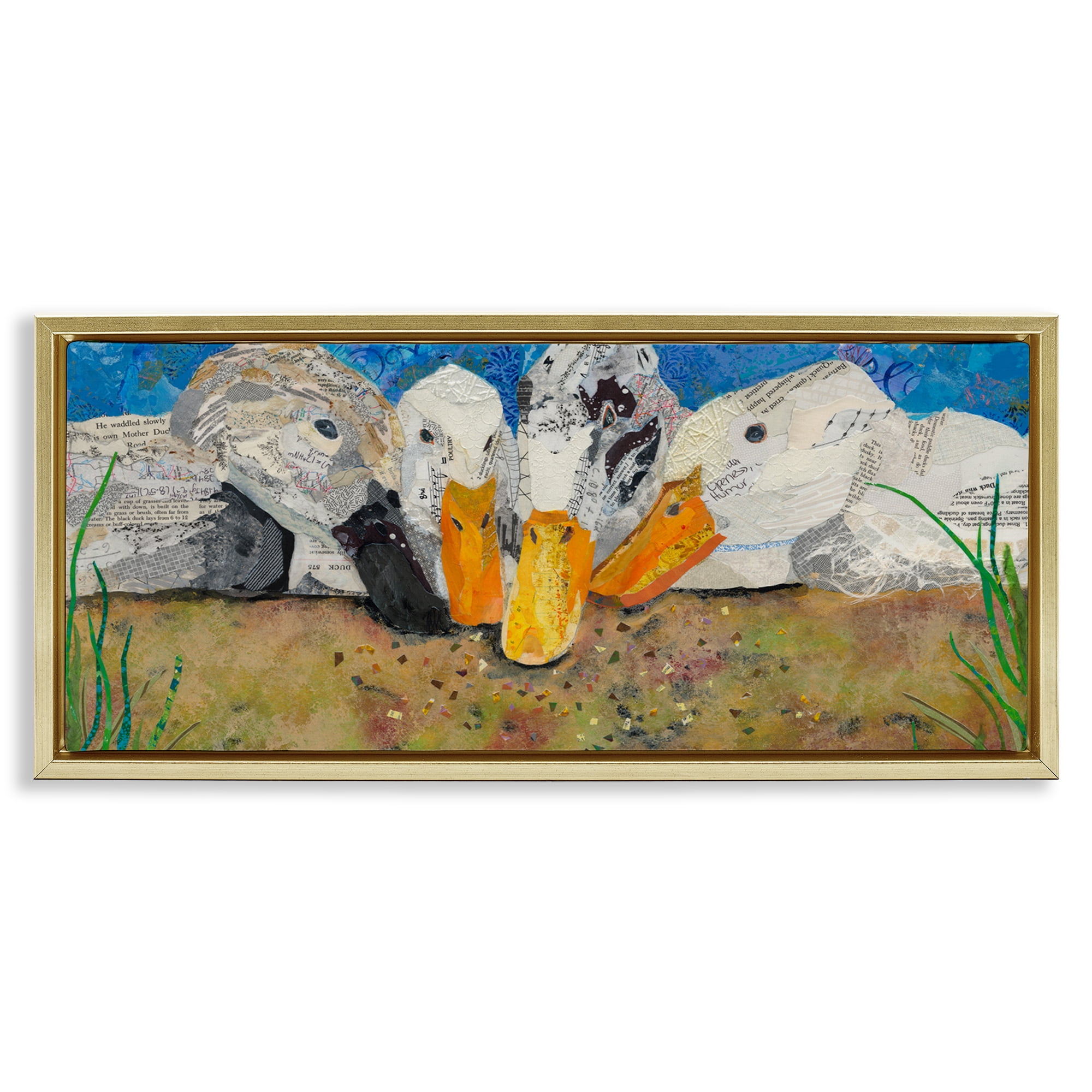Stupell Industries Just Ducky Collage Animals Painting Gold Floater Framed Canvas Art Print Wall Art, 31 x 14