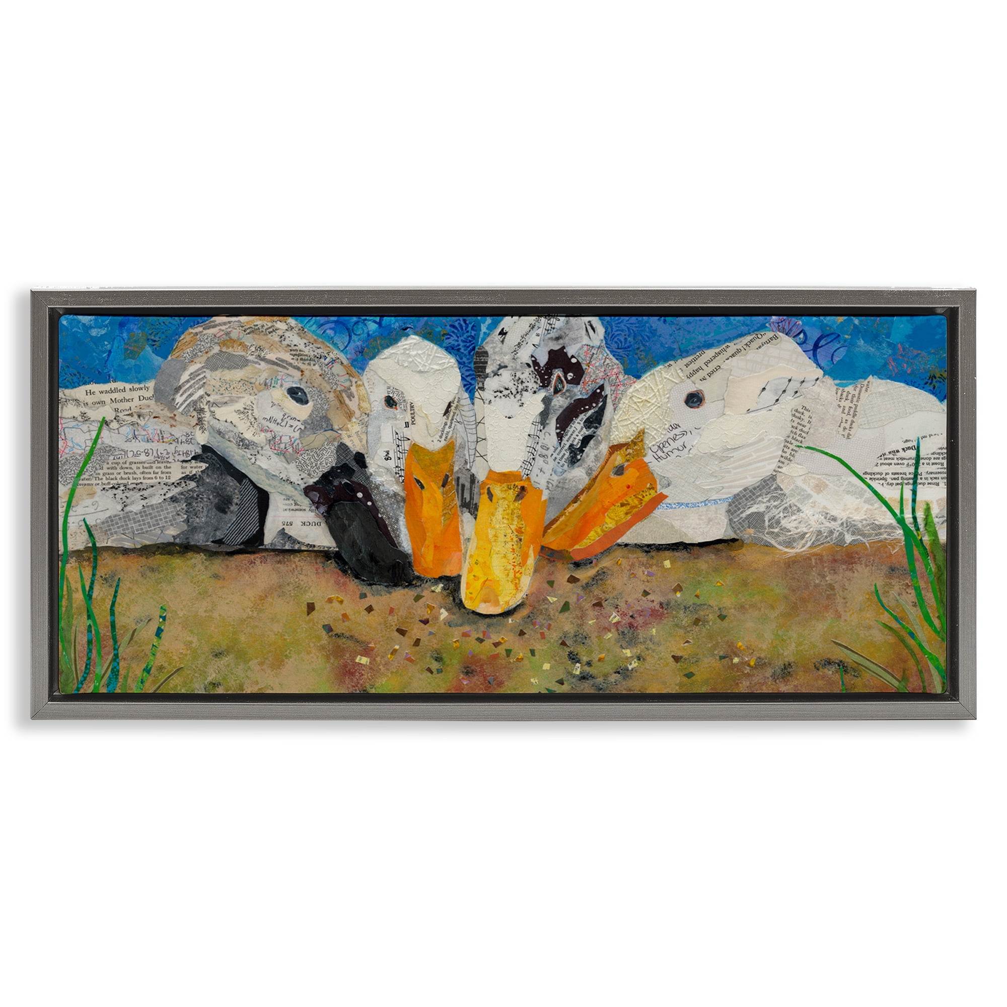 Stupell Industries Just Ducky Collage Animals Painting Gray Floater Framed Canvas Art Print Wall Art, 25 x 11