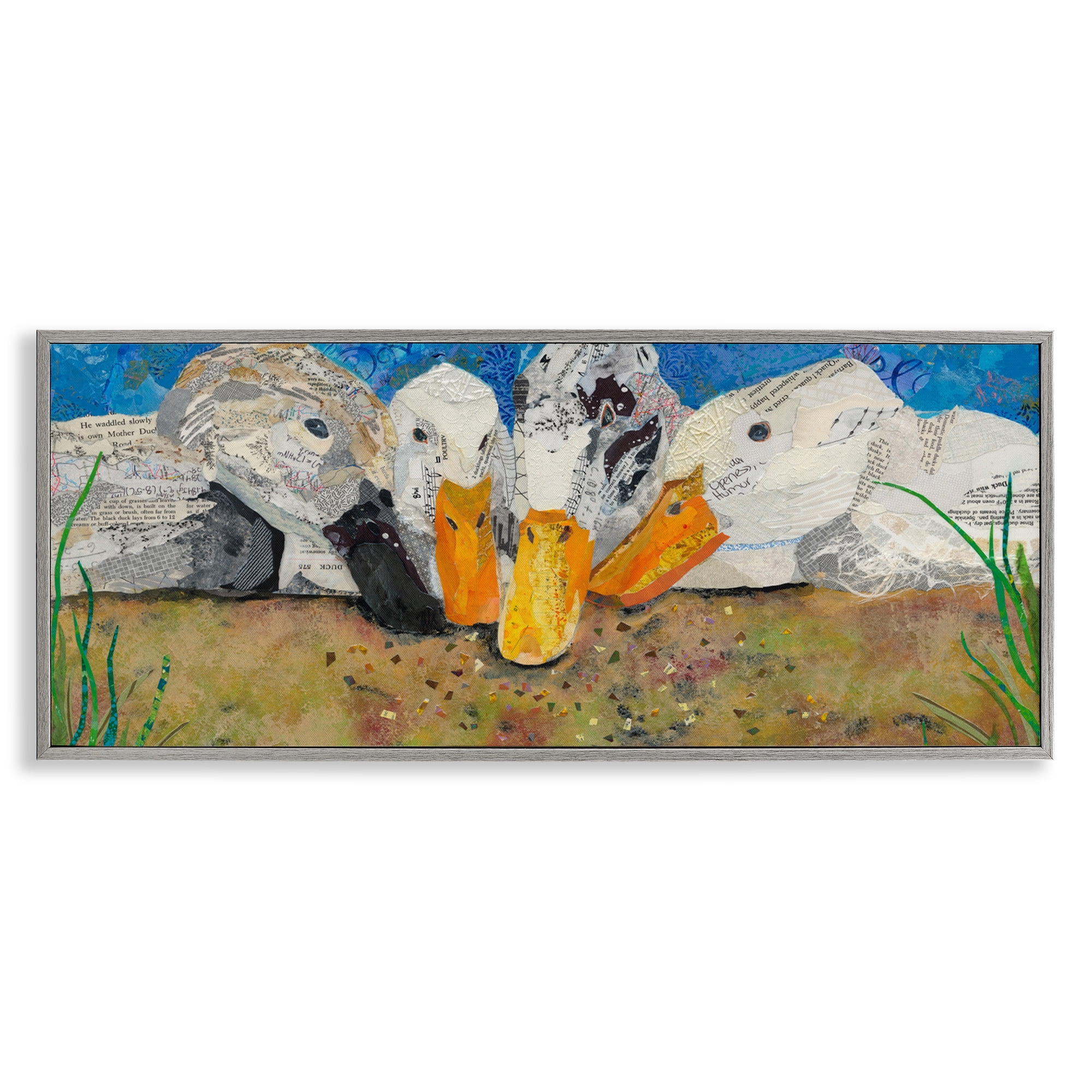 Stupell Industries Just Ducky Collage Animals Painting Gray Framed Art Print Wall Art, 24 x 10