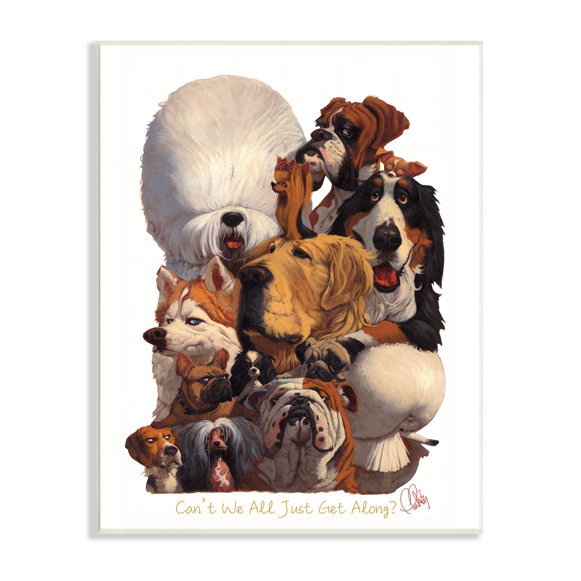 Stupell Industries Just Get Along Phrase Funny Dog Gang Illustration, 13 x 19, Designed by Thomas Fluharty
