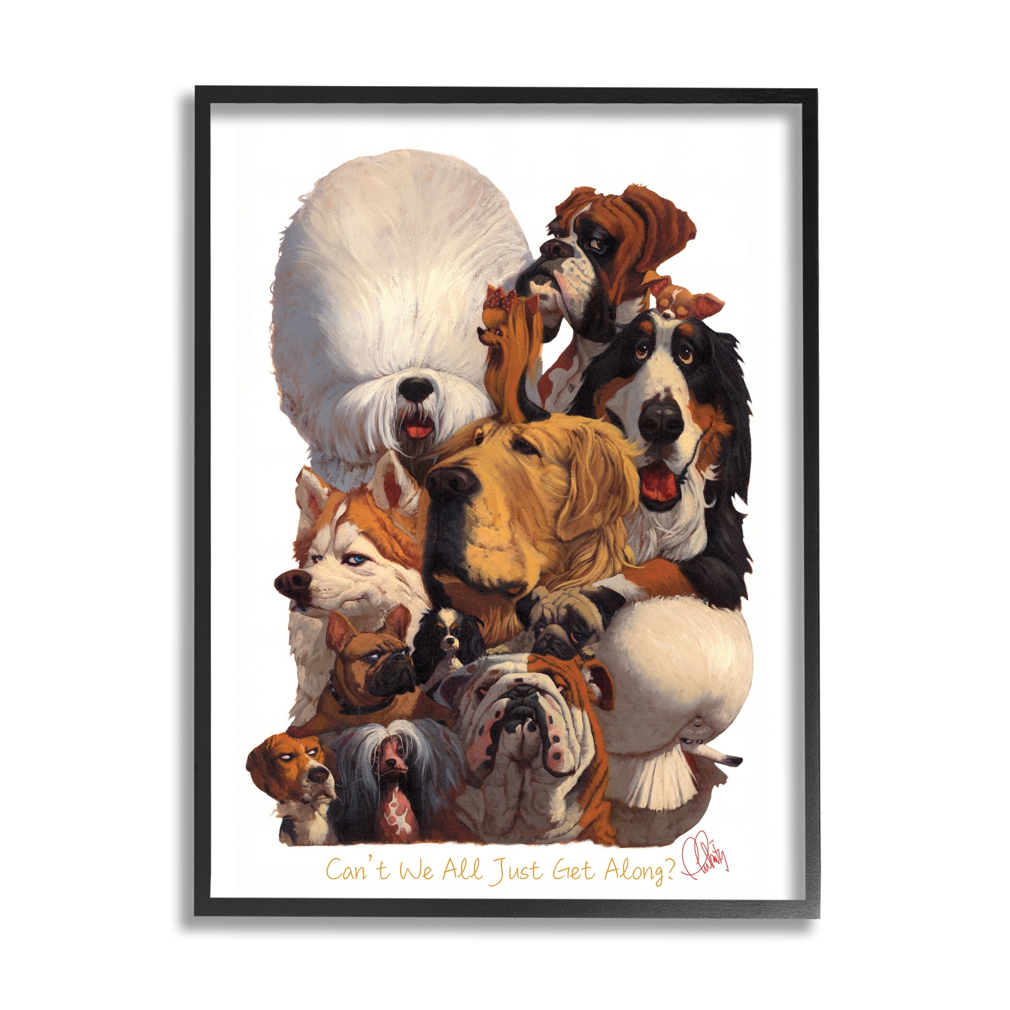 Stupell Industries Just Get Along Phrase Funny Dog Gang Illustration, 24 x 30, Designed by Thomas Fluharty