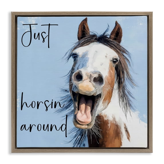 Stupell Industries Eclectic Just Horsin' Around Brown Floating Frame Canvas Art, 25 x 25, by Kim Curinga