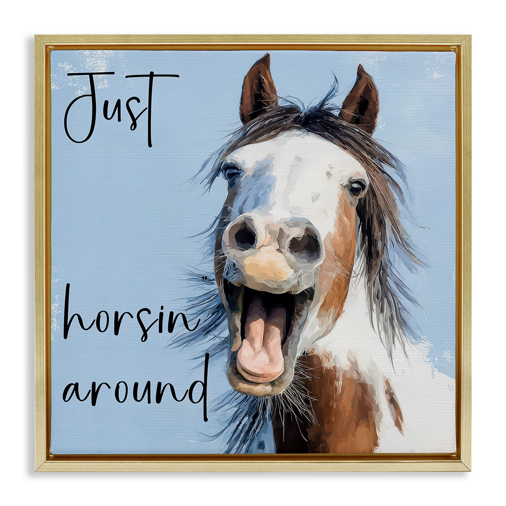 Stupell Industries Just Horsin' Around Gold Framed Floater Canvas Wall Art, design by Kim Curinga