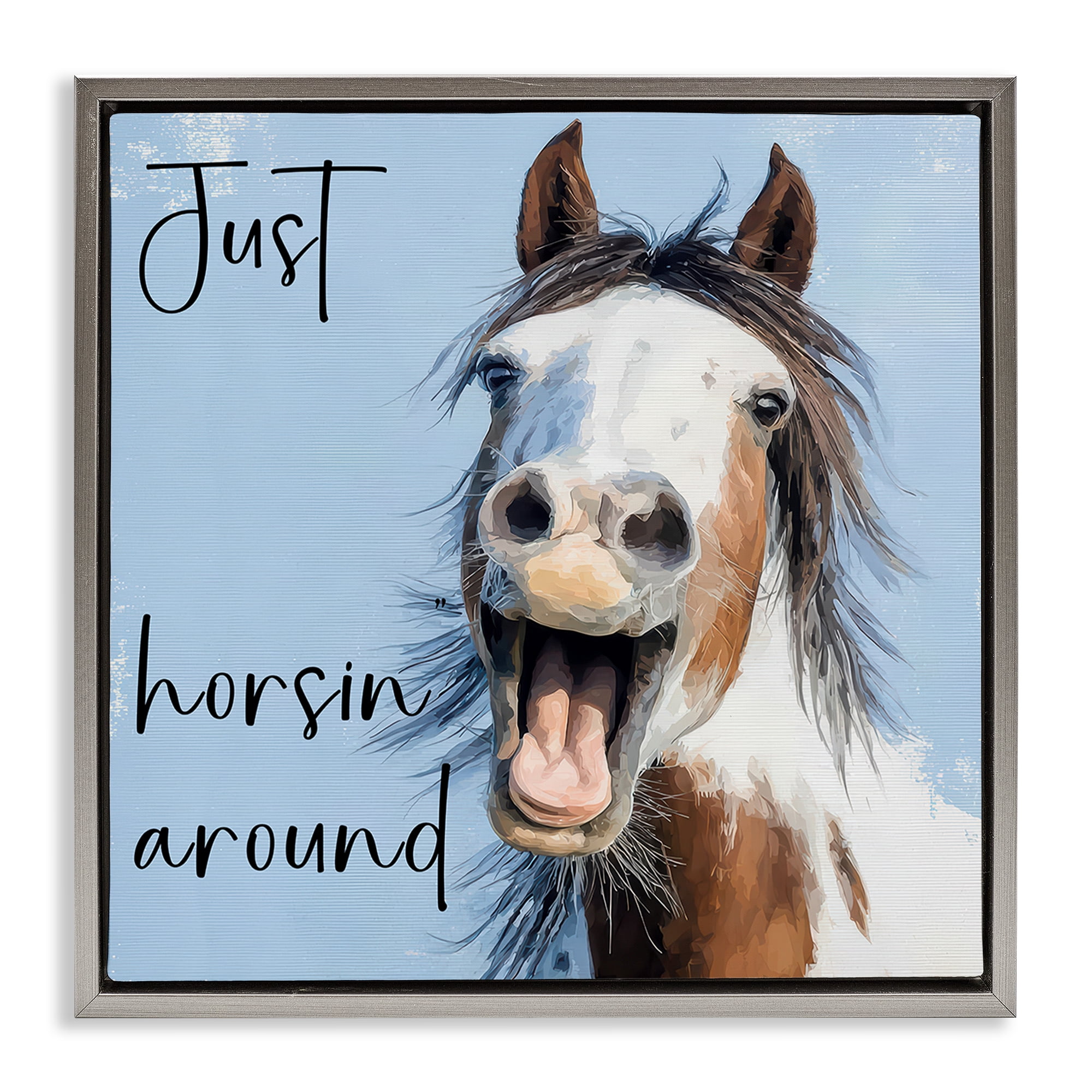 Stupell Industries Just Horsin' Around Gray Framed Floater Canvas Wall Art, design by Kim Curinga