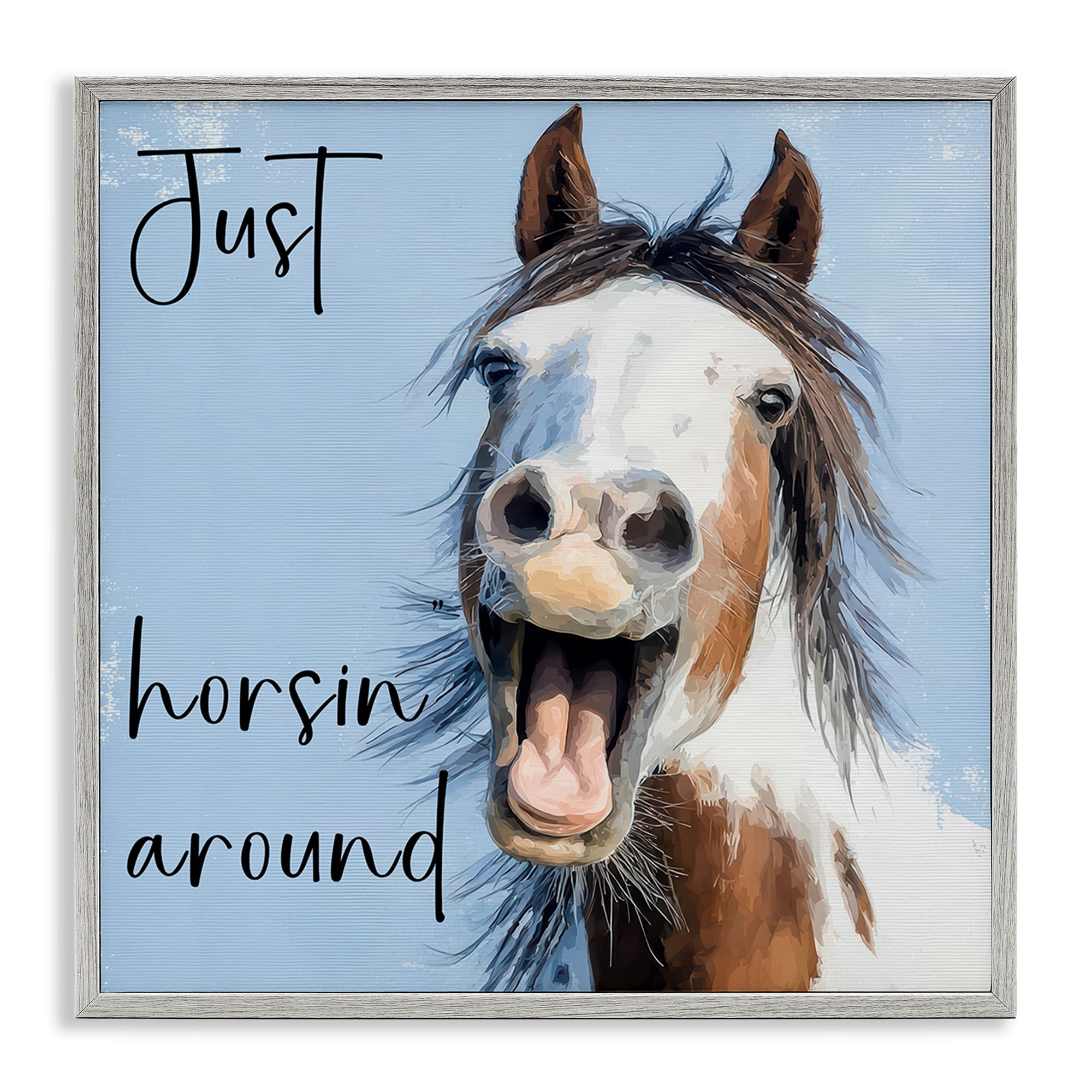 Stupell Industries Just Horsin' Around Gray Framed Giclee Art, design by Kim Curinga