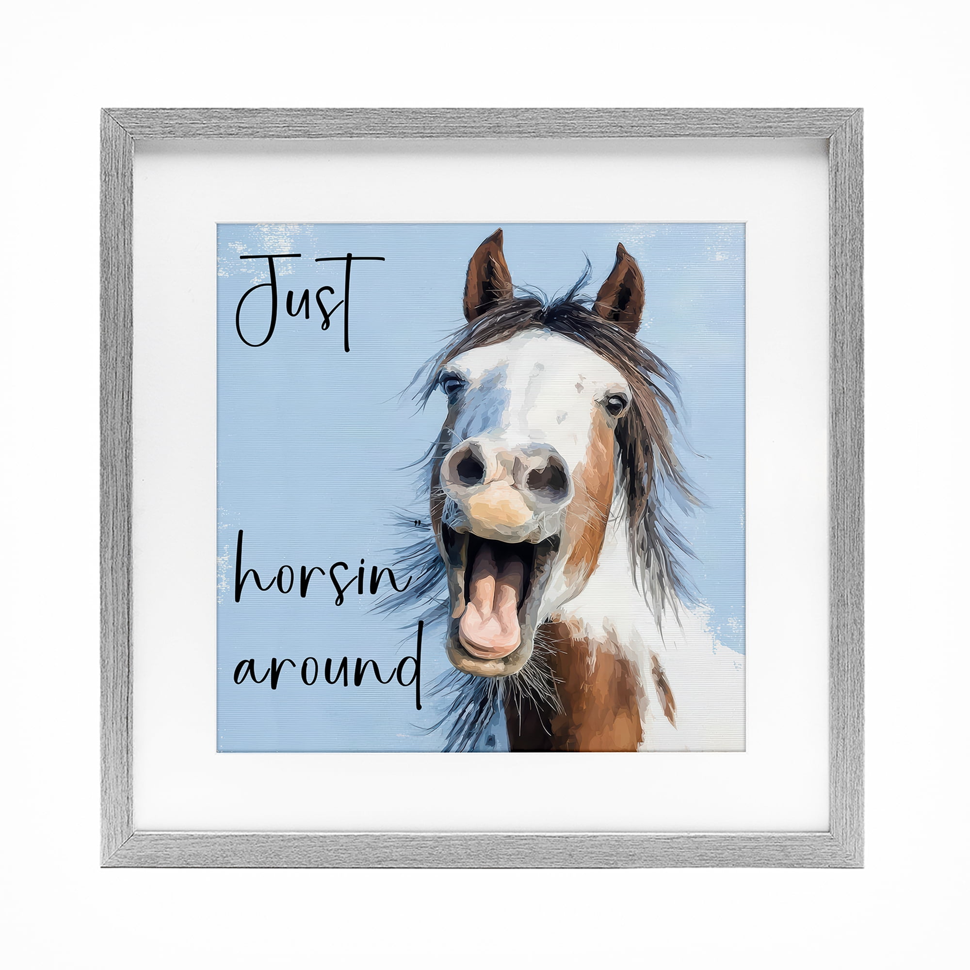 Stupell Industries Just Horsin' Around Gray Framed Print Under Glass, design by Kim Curinga