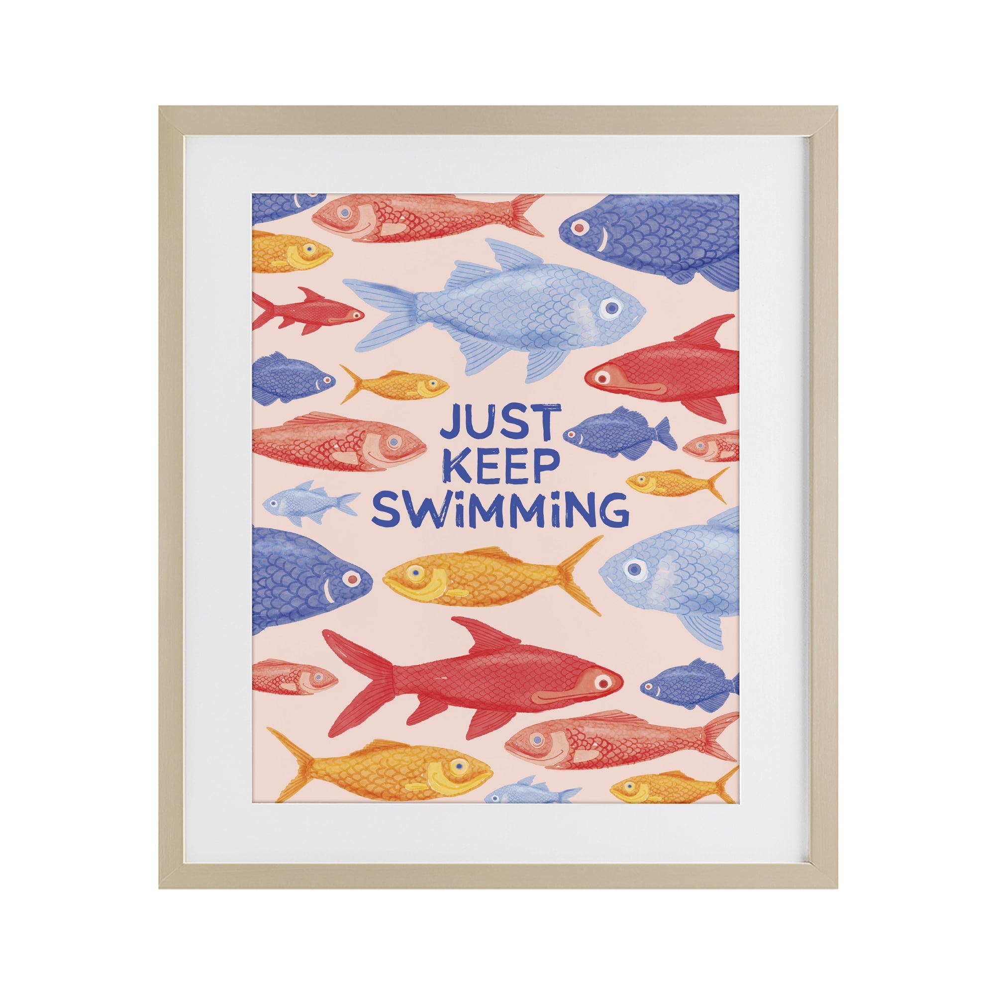 Stupell Industries Just Keep Swimming Fish Birch Framed Print Under Glass, design by The Paper Curator