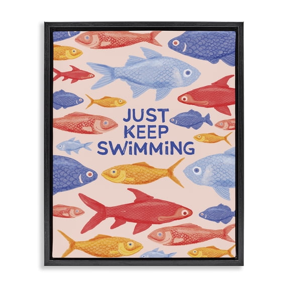 Stupell Industries Contemporary Just Keep Swimming Fish Black Floating Frame Canvas Art, 17 x 21, by The Paper Curator