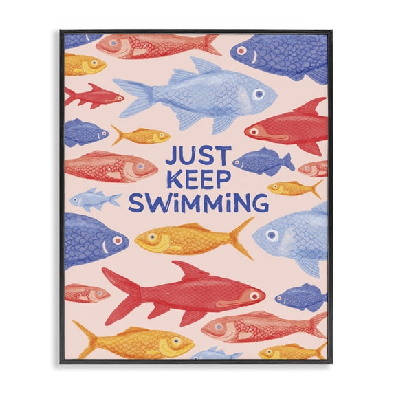 Stupell Industries Contemporary Just Keep Swimming Fish Black Framed Giclee Art, 11 x 14, by The Paper Curator