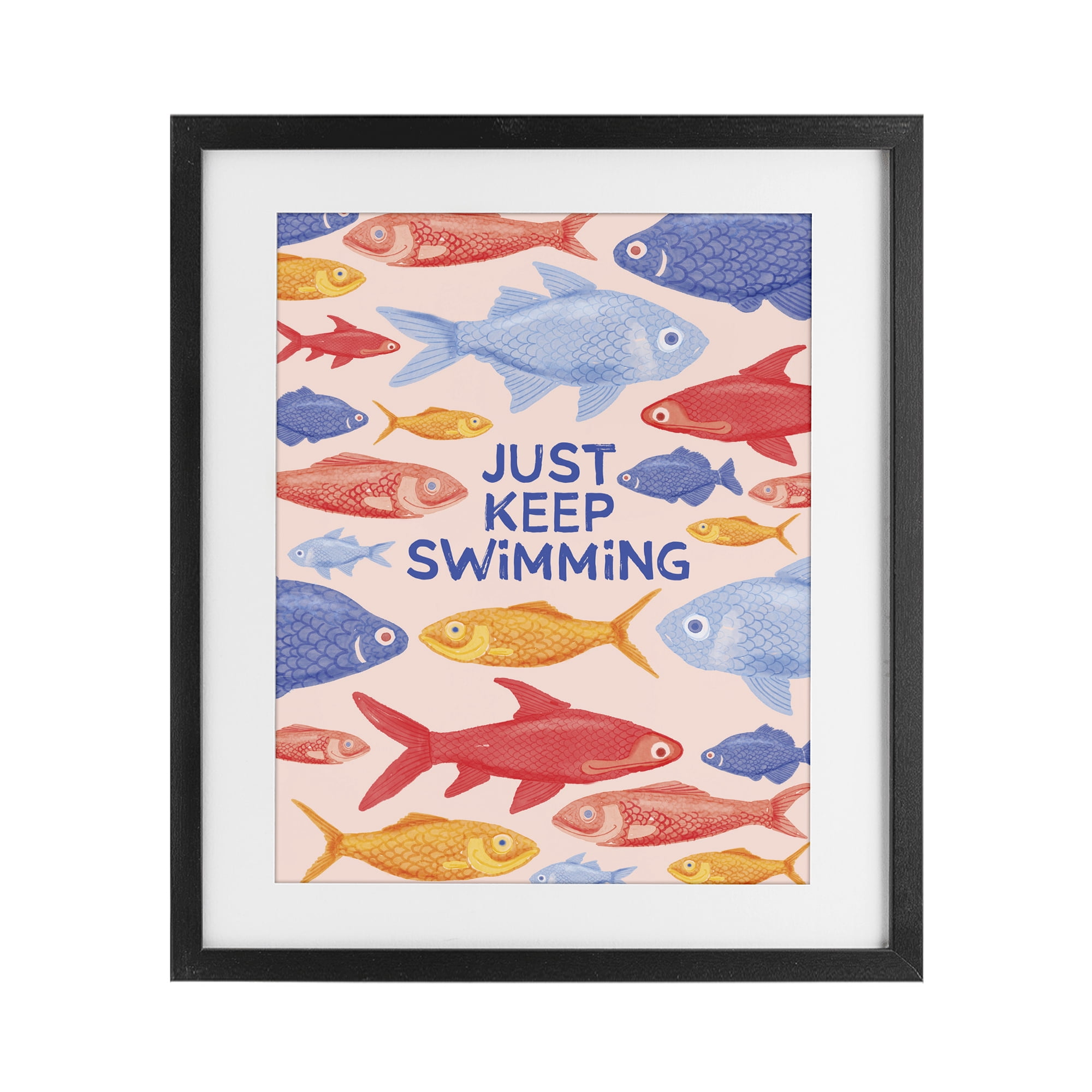 Stupell Industries Just Keep Swimming Fish Black Framed Print Under Glass, design by The Paper Curator