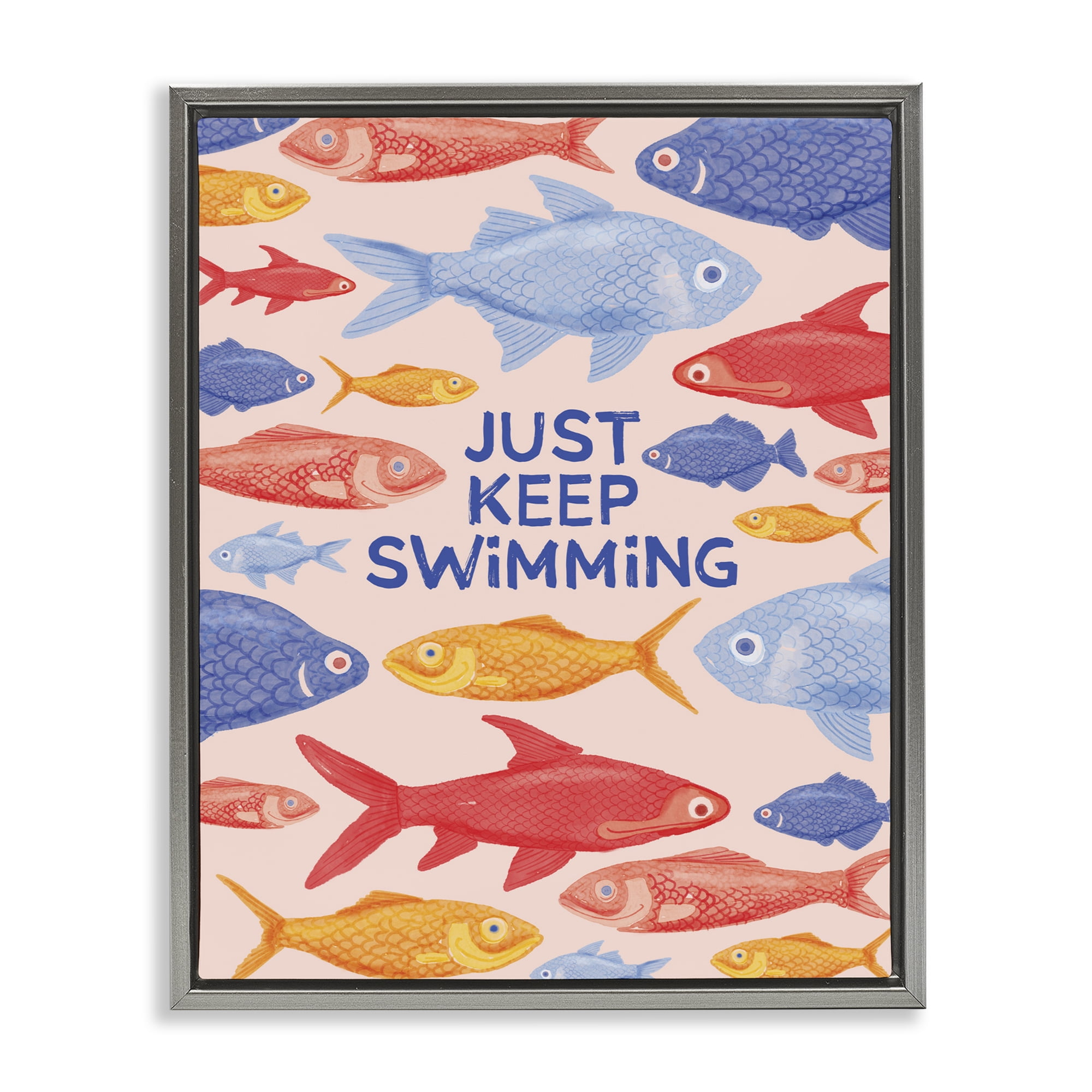 Stupell Industries Just Keep Swimming Fish Gray Framed Floater Canvas Wall Art, design by The Paper Curator