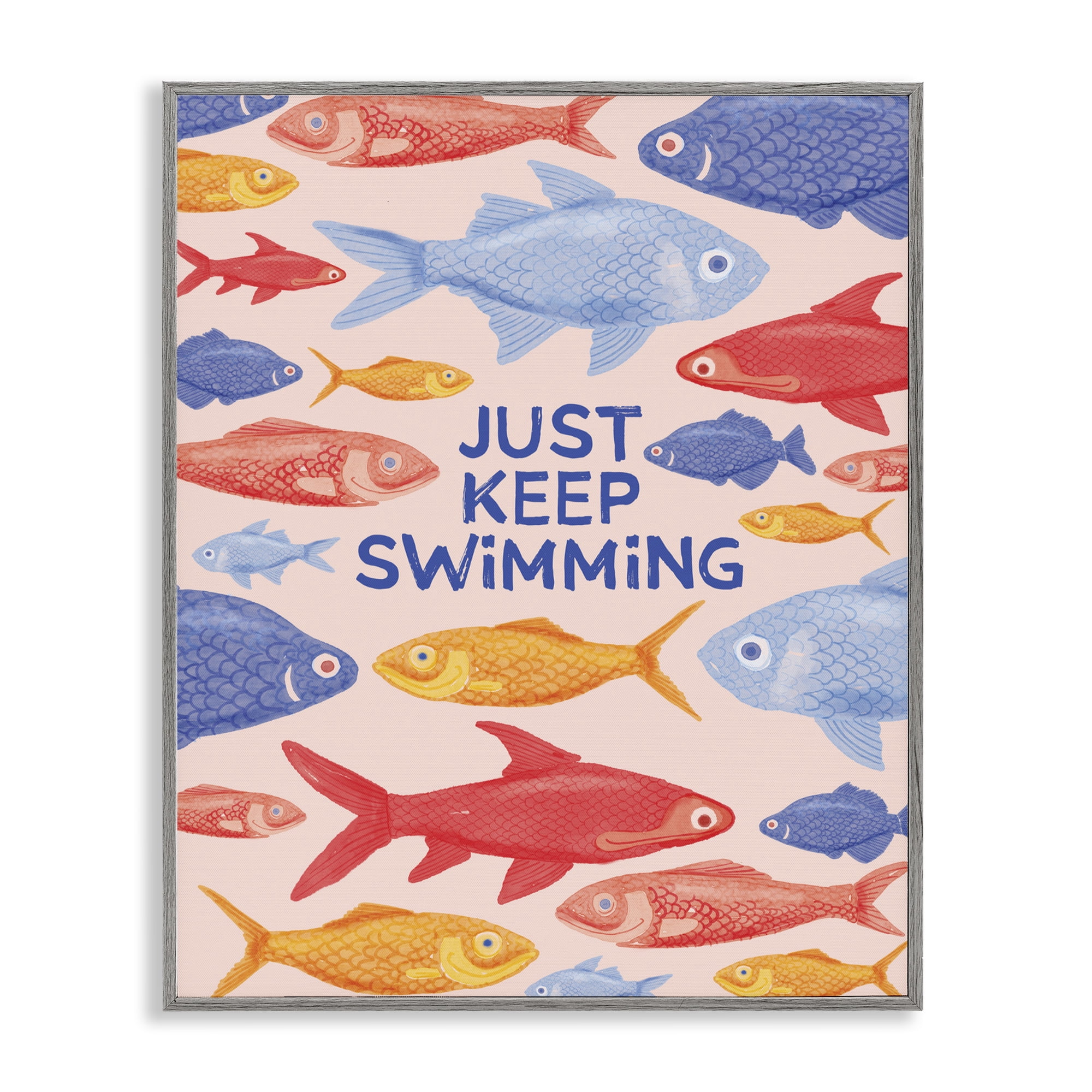 Stupell Industries Just Keep Swimming Fish Gray Framed Giclee Art, design by The Paper Curator