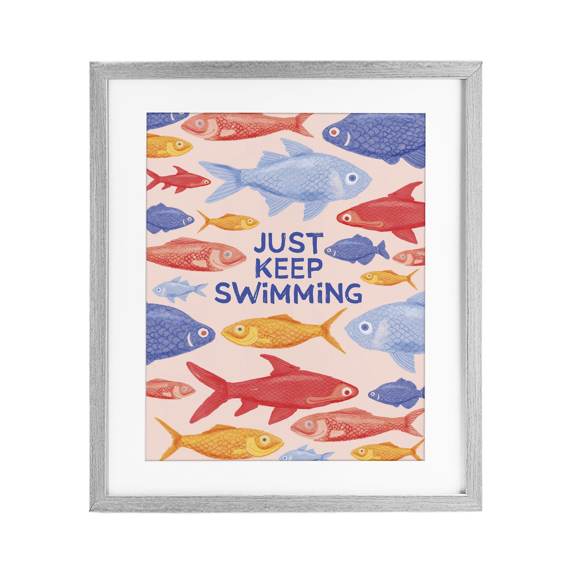 Stupell Industries Just Keep Swimming Fish Gray Framed Print Under Glass, design by The Paper Curator