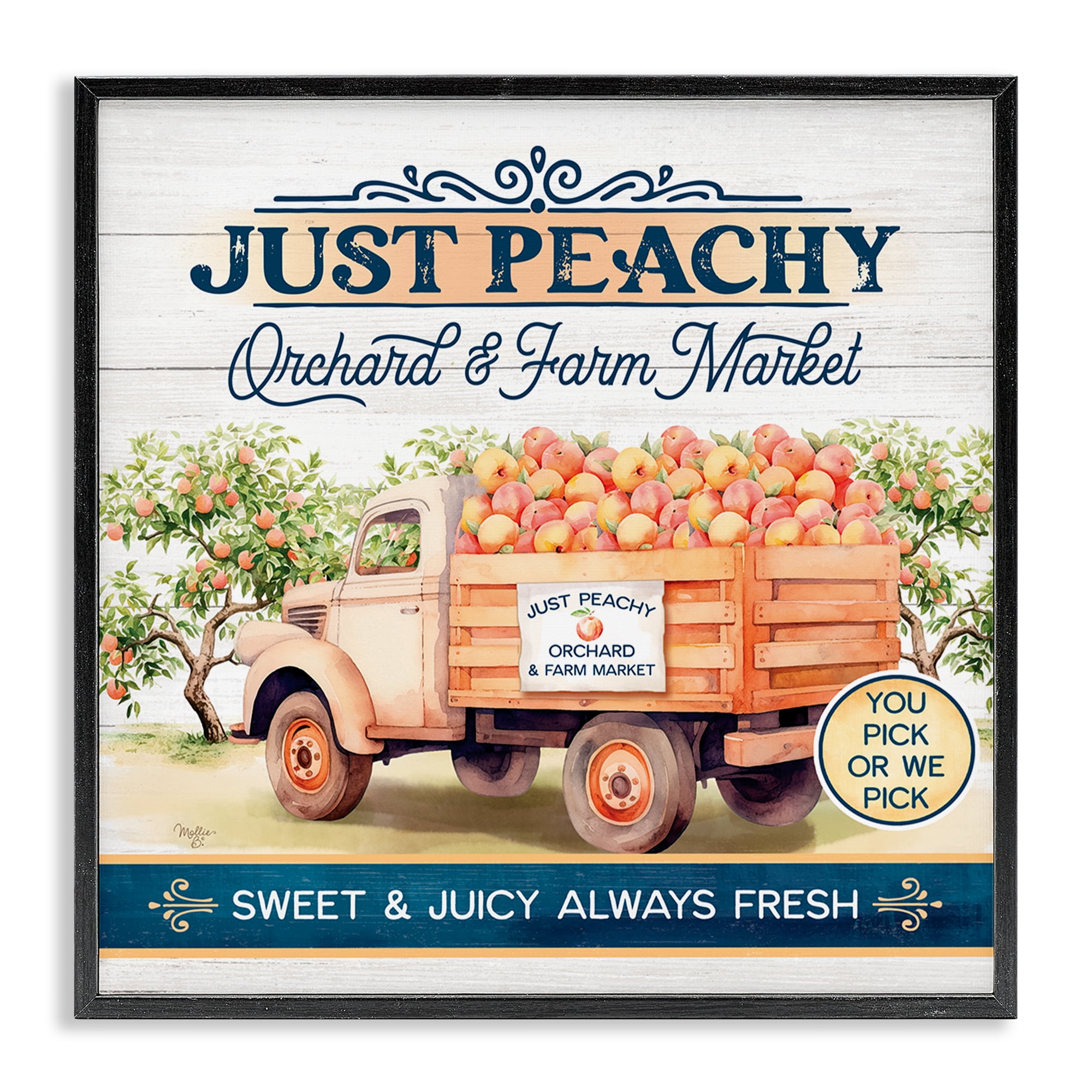 Stupell Industries Just Peachy Orchard Text & Numbers Painting Black Framed Art Print Wall Art, 12 x 12
